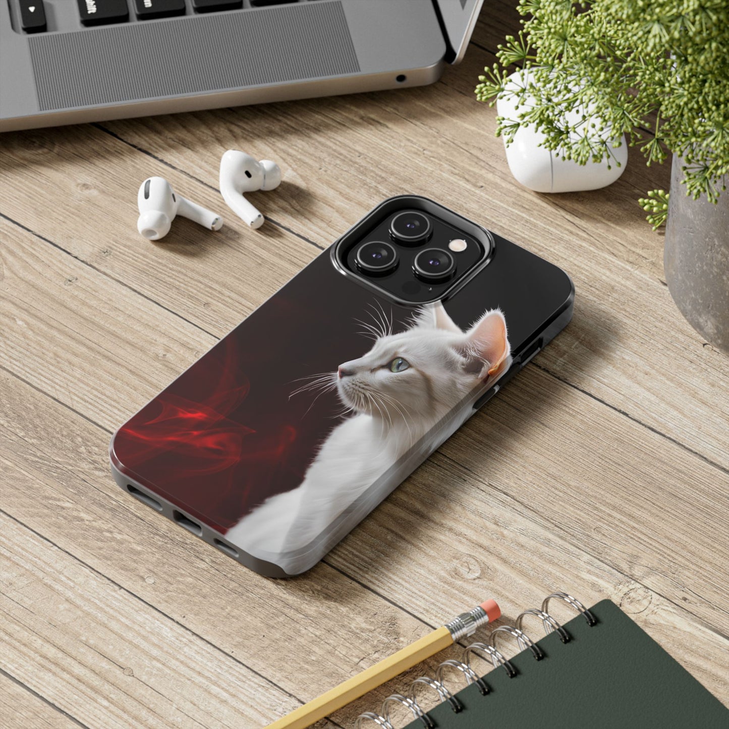 Stylish Tough Phone Case with White Cat Portrait - Perfect for Cat Lovers!