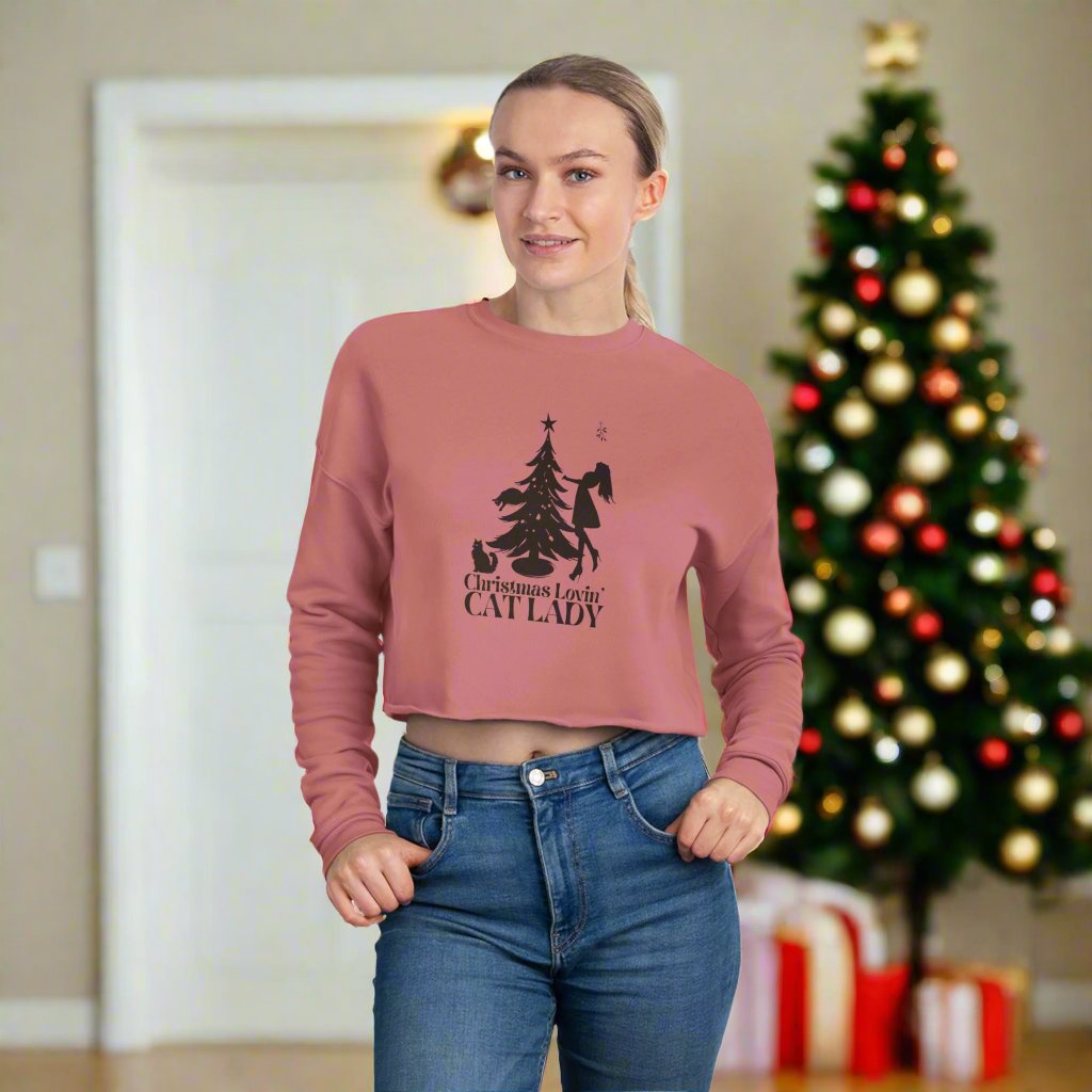 Christmas Lovin' Cat Lady Cropped Sweatshirt