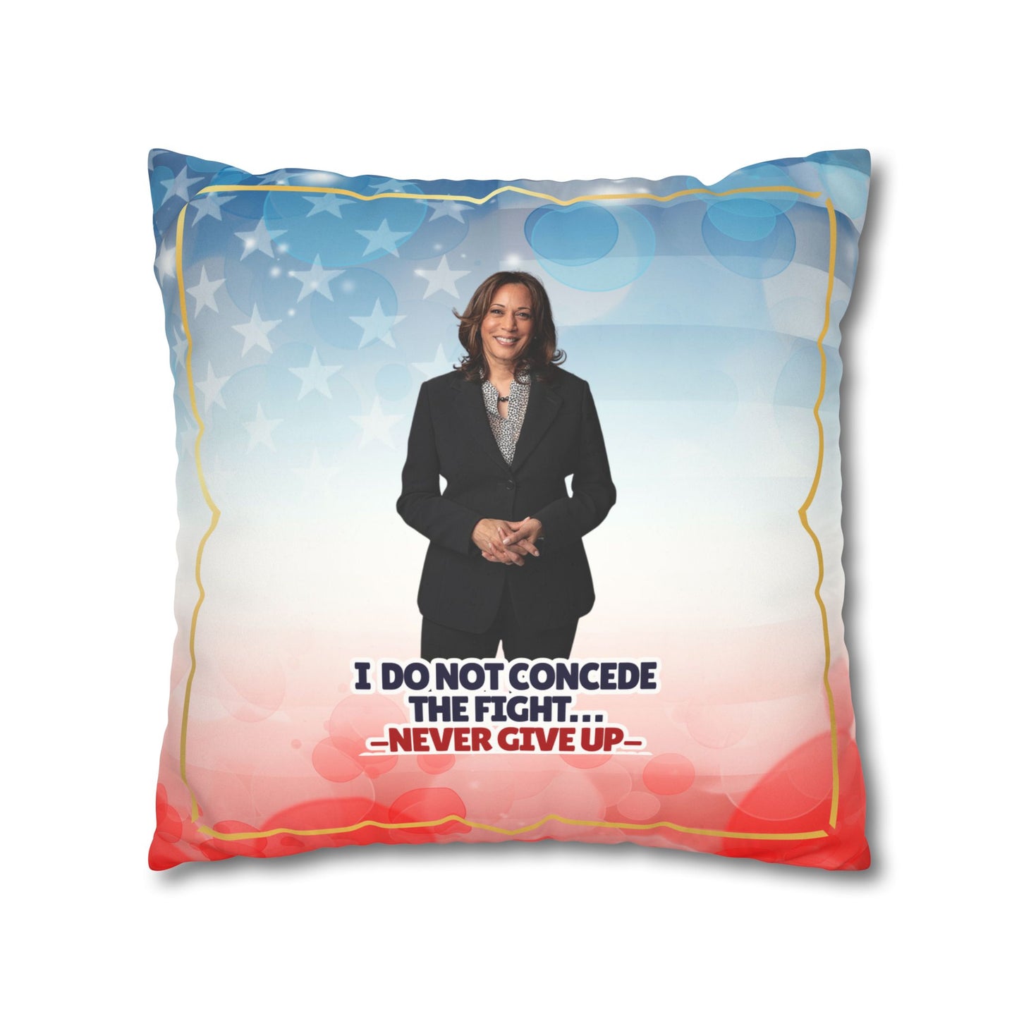 Kamala Faux Suede Pillowcase - 'Never Give Up'