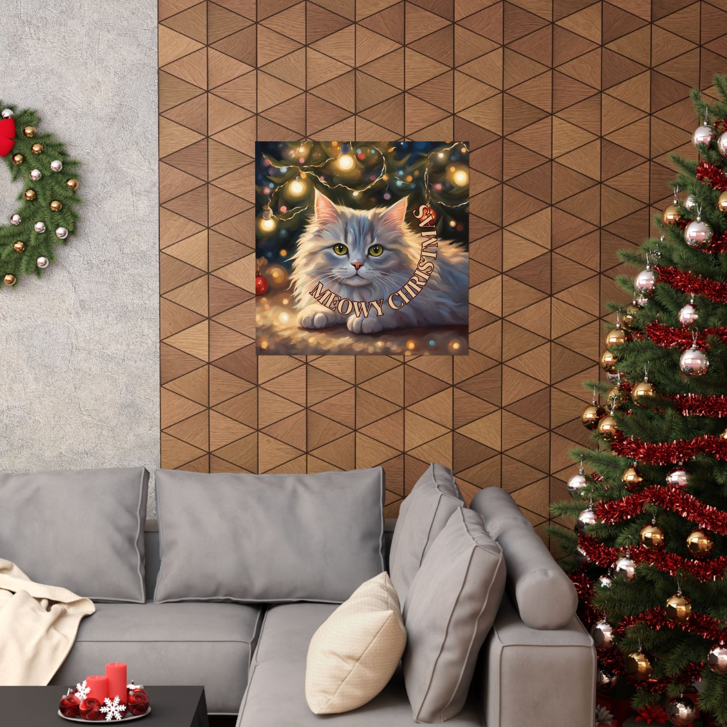 White Meowy Christmas Kitty Matte Vertical Posters