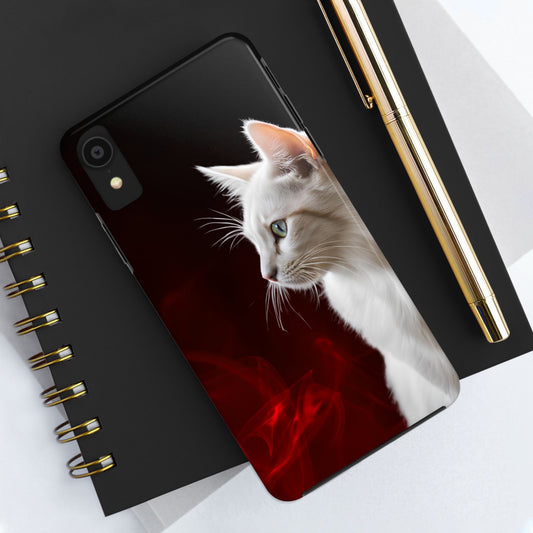 Stylish Tough Phone Case with White Cat Portrait - Perfect for Cat Lovers!