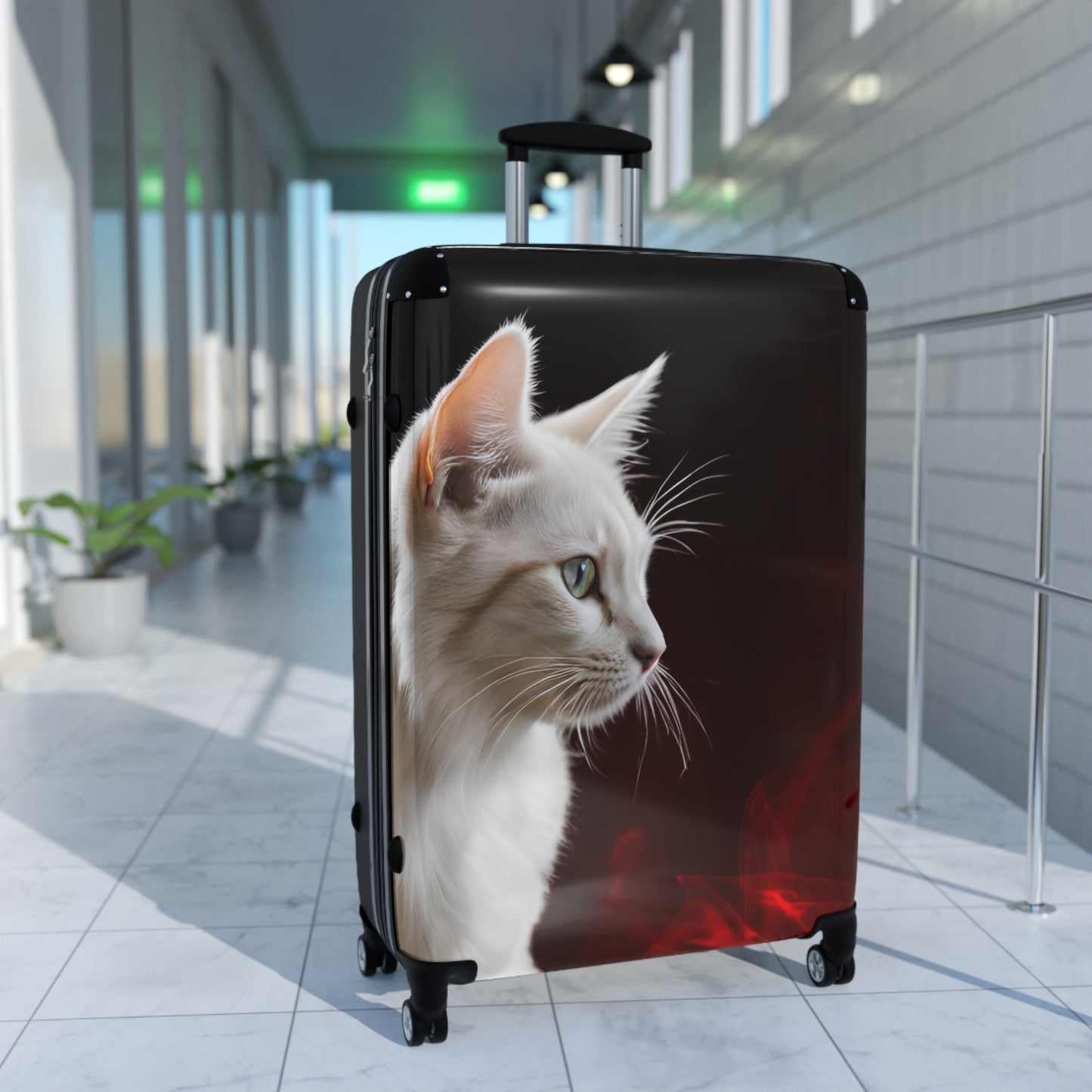 White Cat Design Suitcase - Stylish Travel Luggage for Cat Lovers