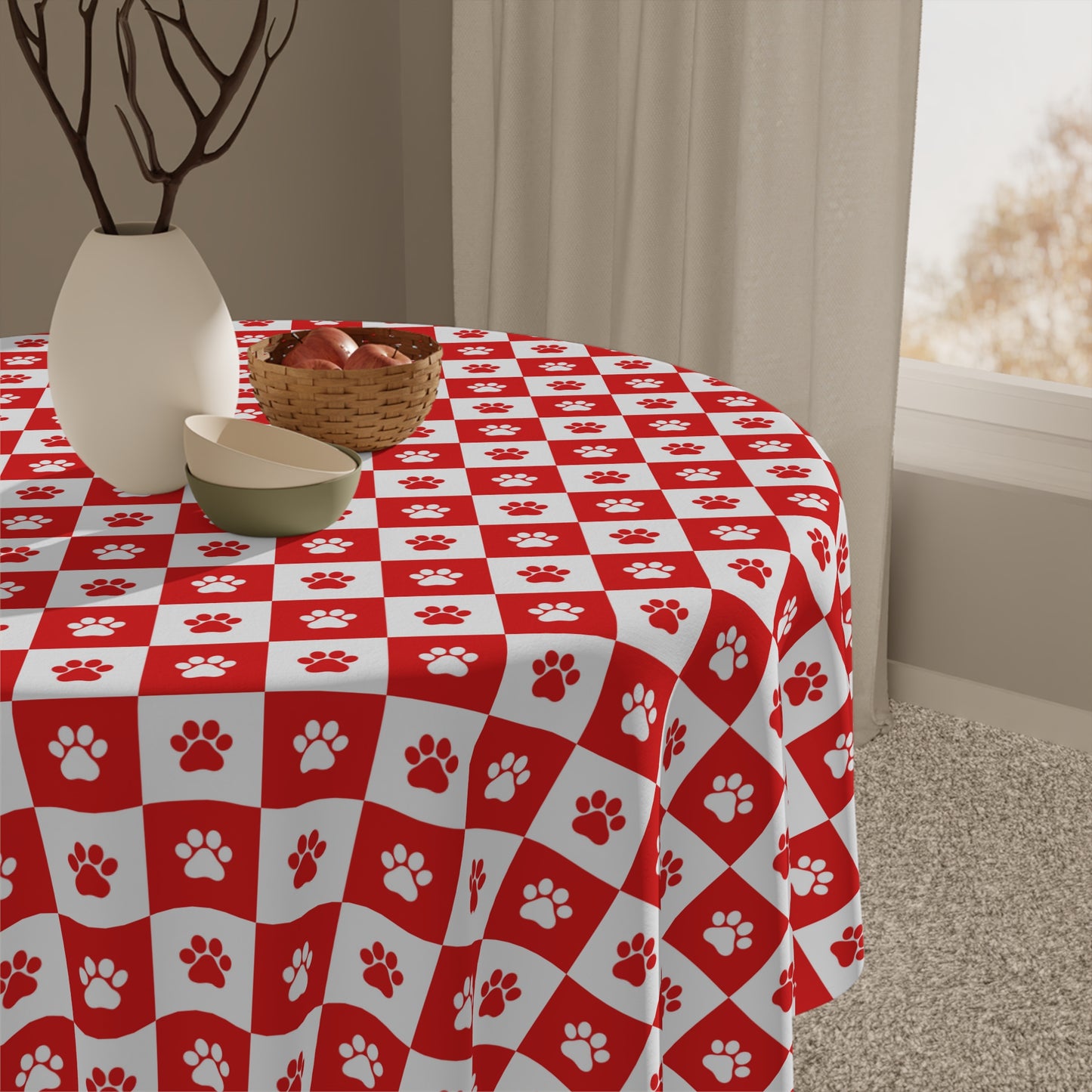 Red & White Paws Tablecloth