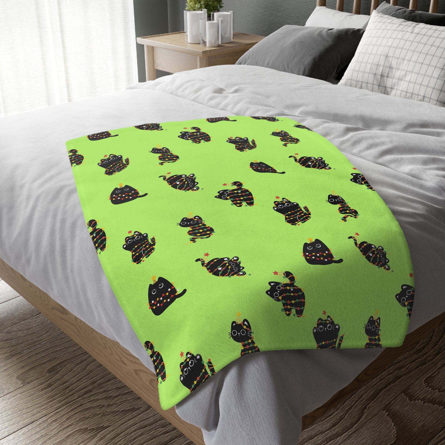 Christmas Light Kitties Velveteen Microfiber Blanket (Two-sided print)