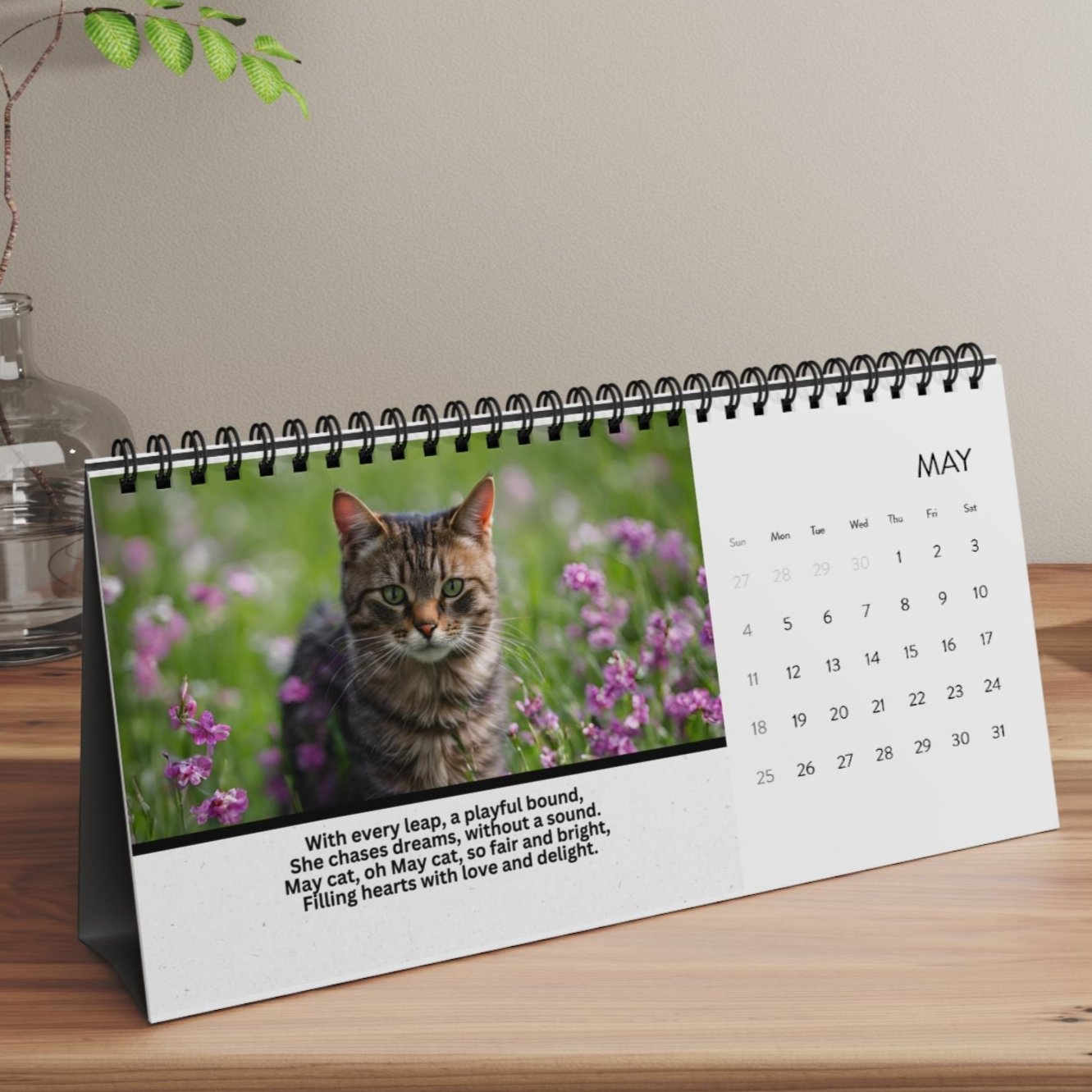 Cat Poetry Month-by-Month Desktop Calendar (2025 grid)