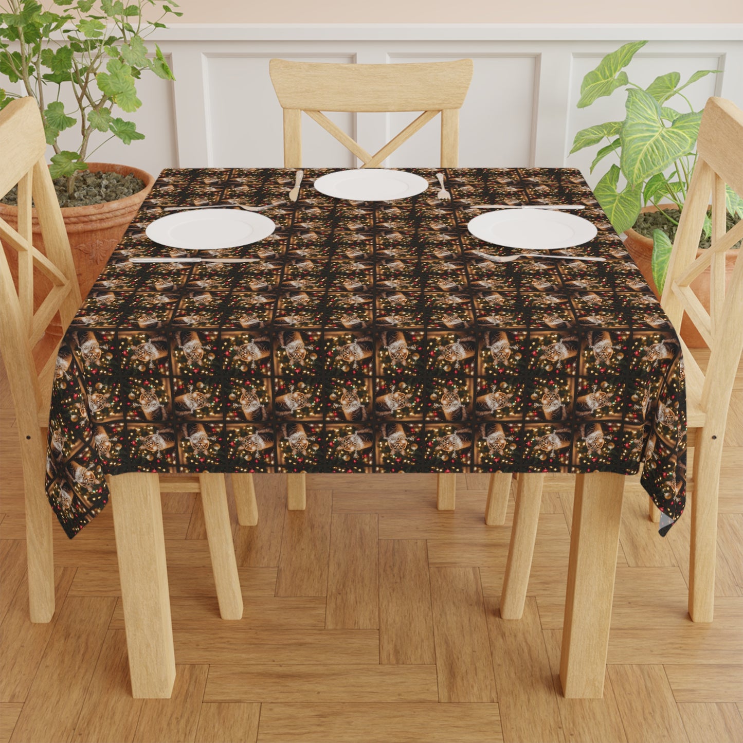 Meowy Christmas Tabby Tablecloth