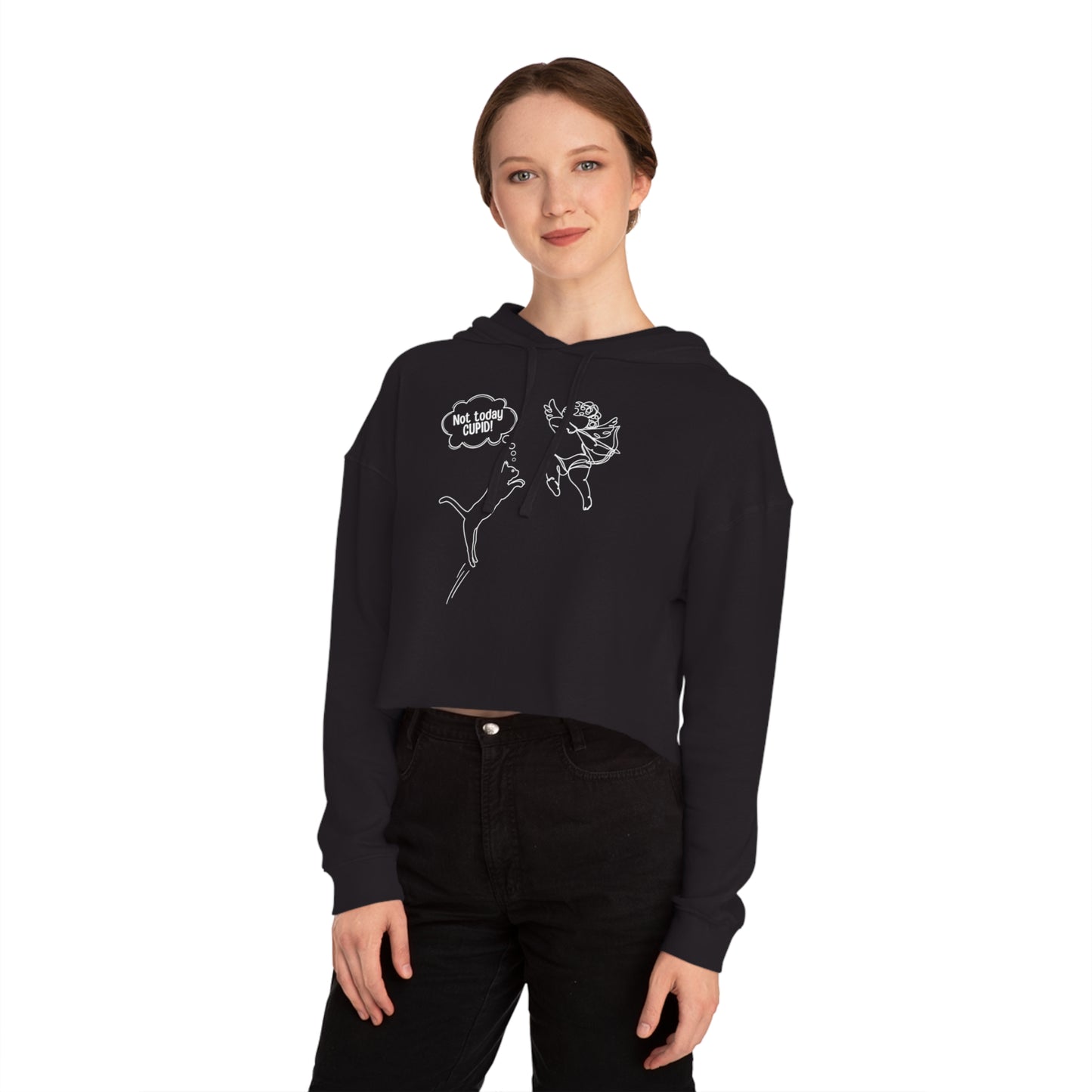 Not Today Cupid Valentines Day Women’s Cropped Hooded Sweatshirt