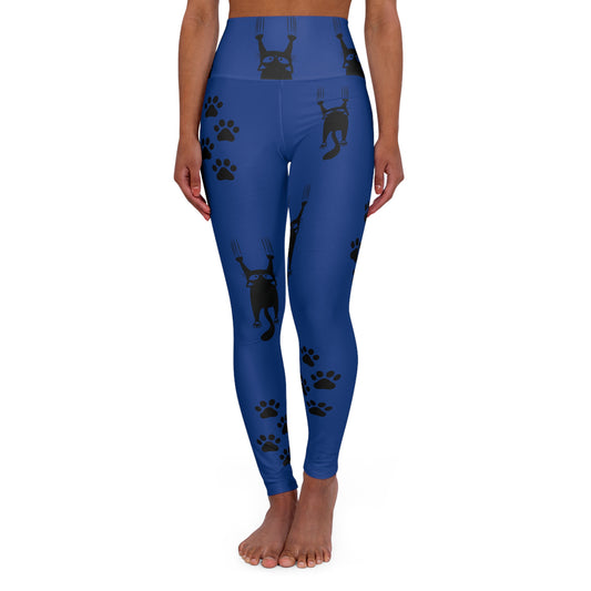 Blue Scared Kitty High Waisted Yoga Leggings