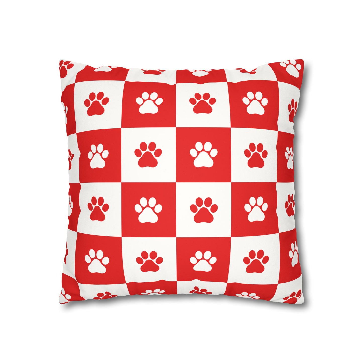 Red Paw Print Faux Suede Pillowcase - Cozy Home Decor for Pet Lovers