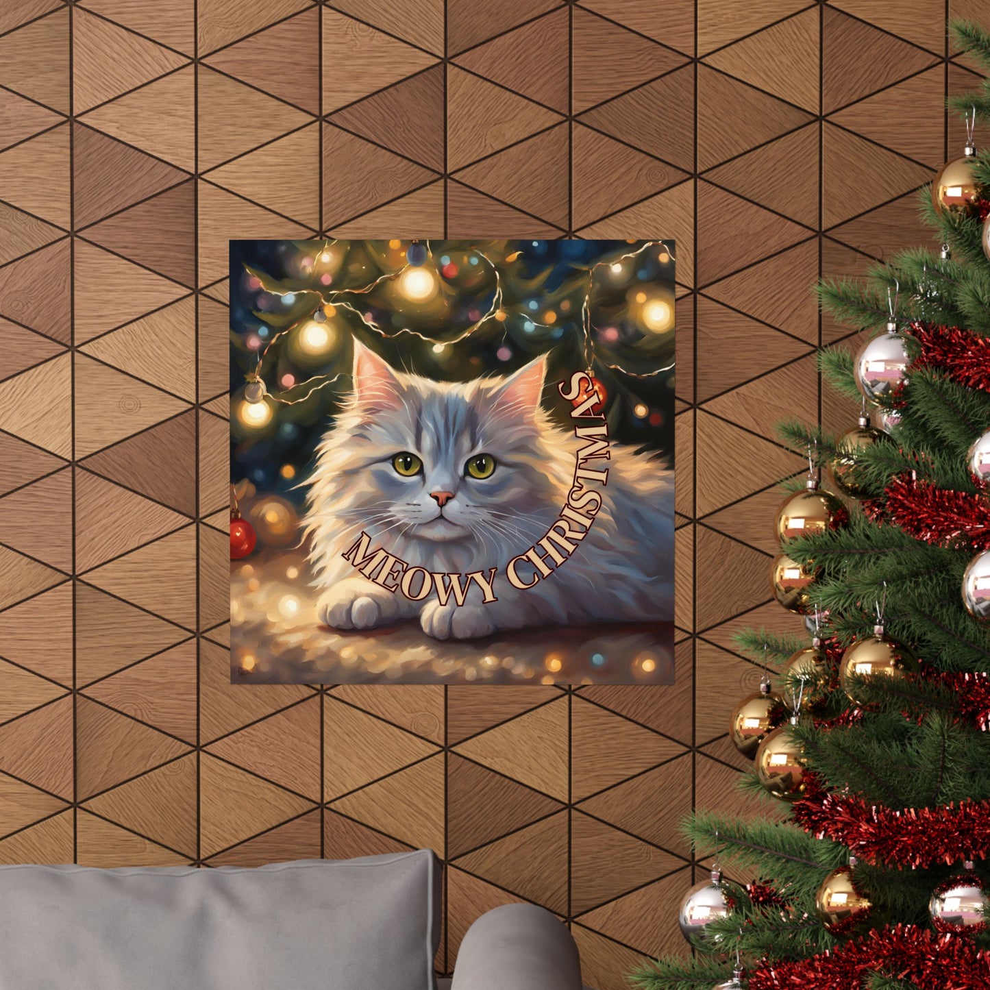 White Meowy Christmas Kitty Matte Vertical Posters