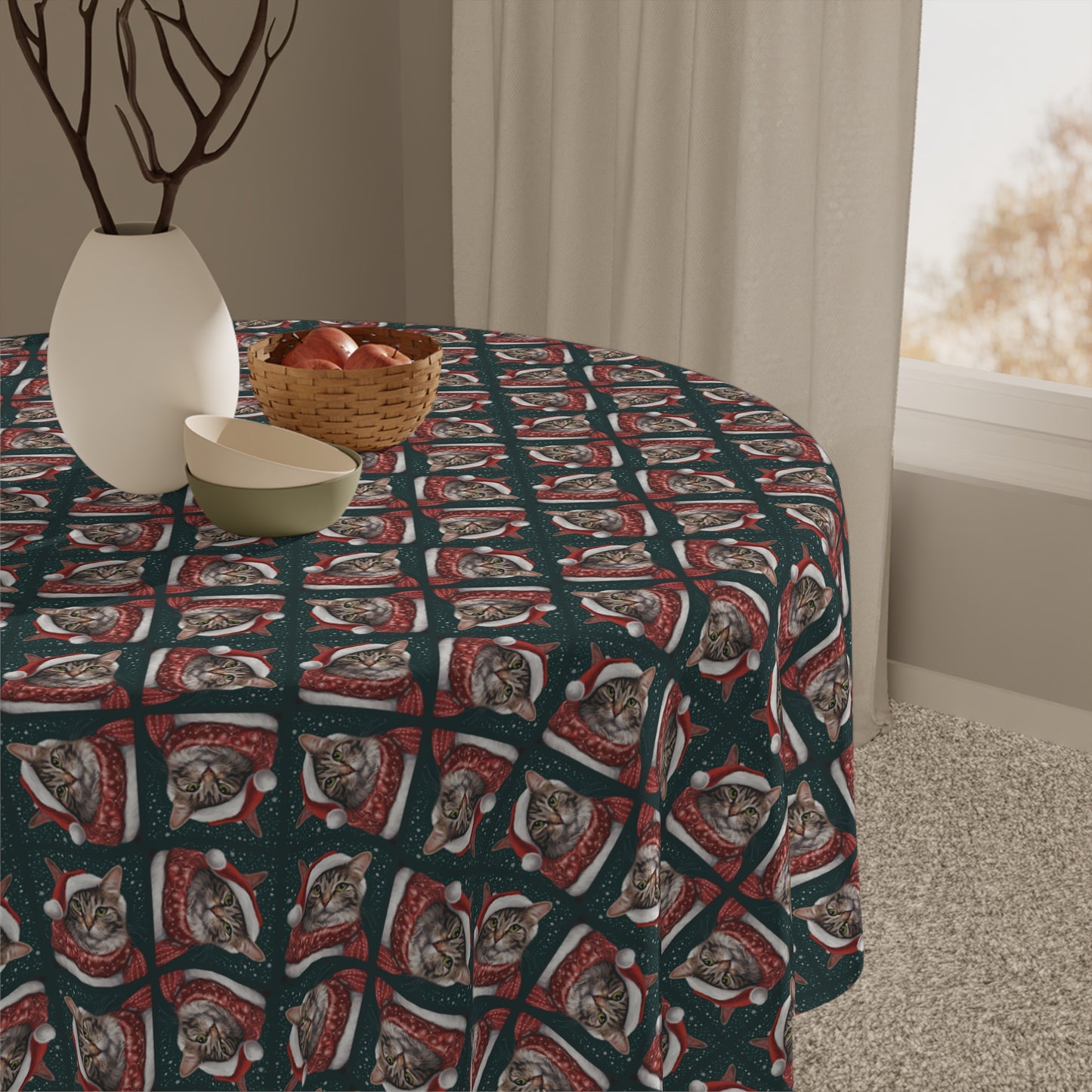 Santa Hat Tabby Christmas Tablecloth