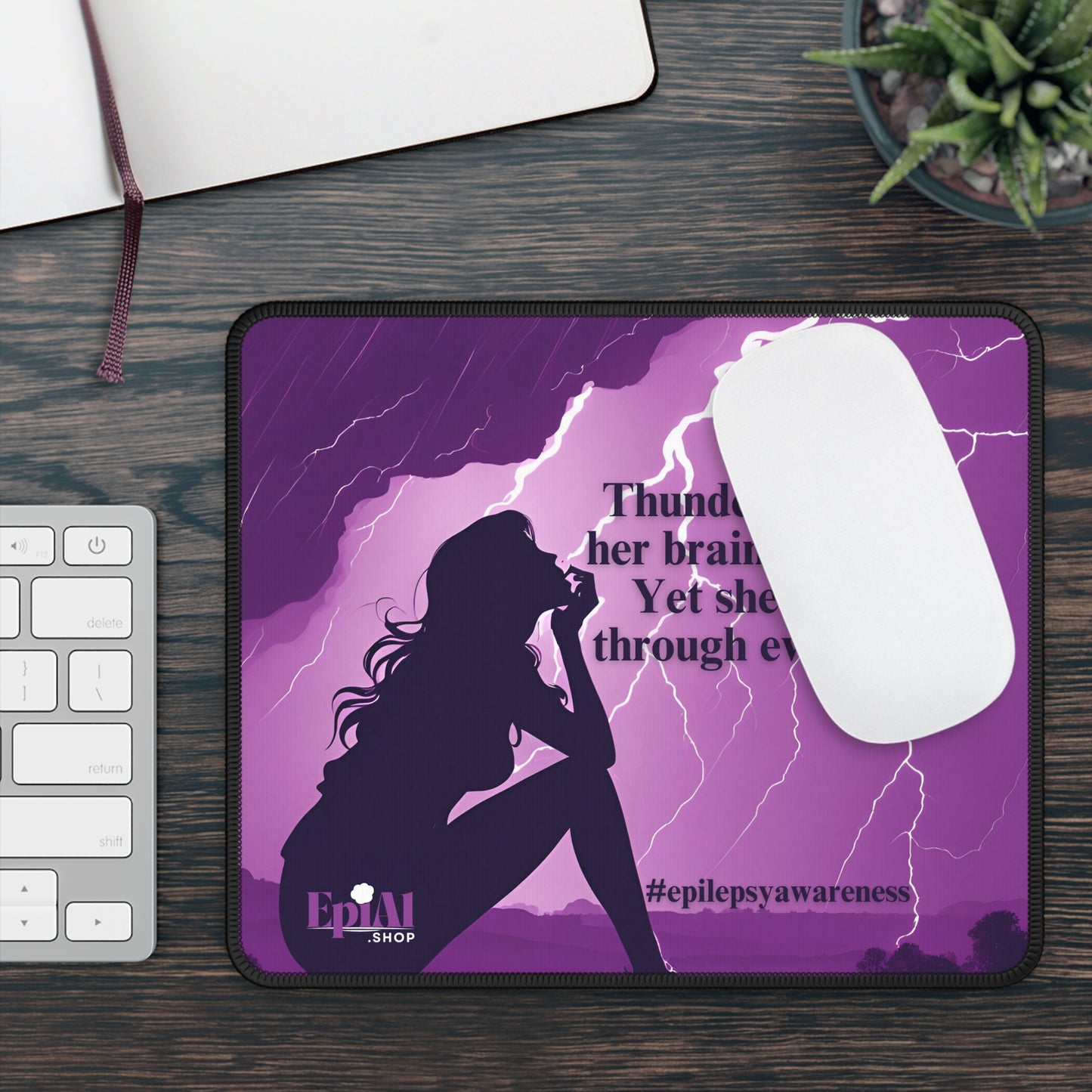 Epilepsy Awareness Gaming Mouse Pad - Thunderstorms in Her Brain Design