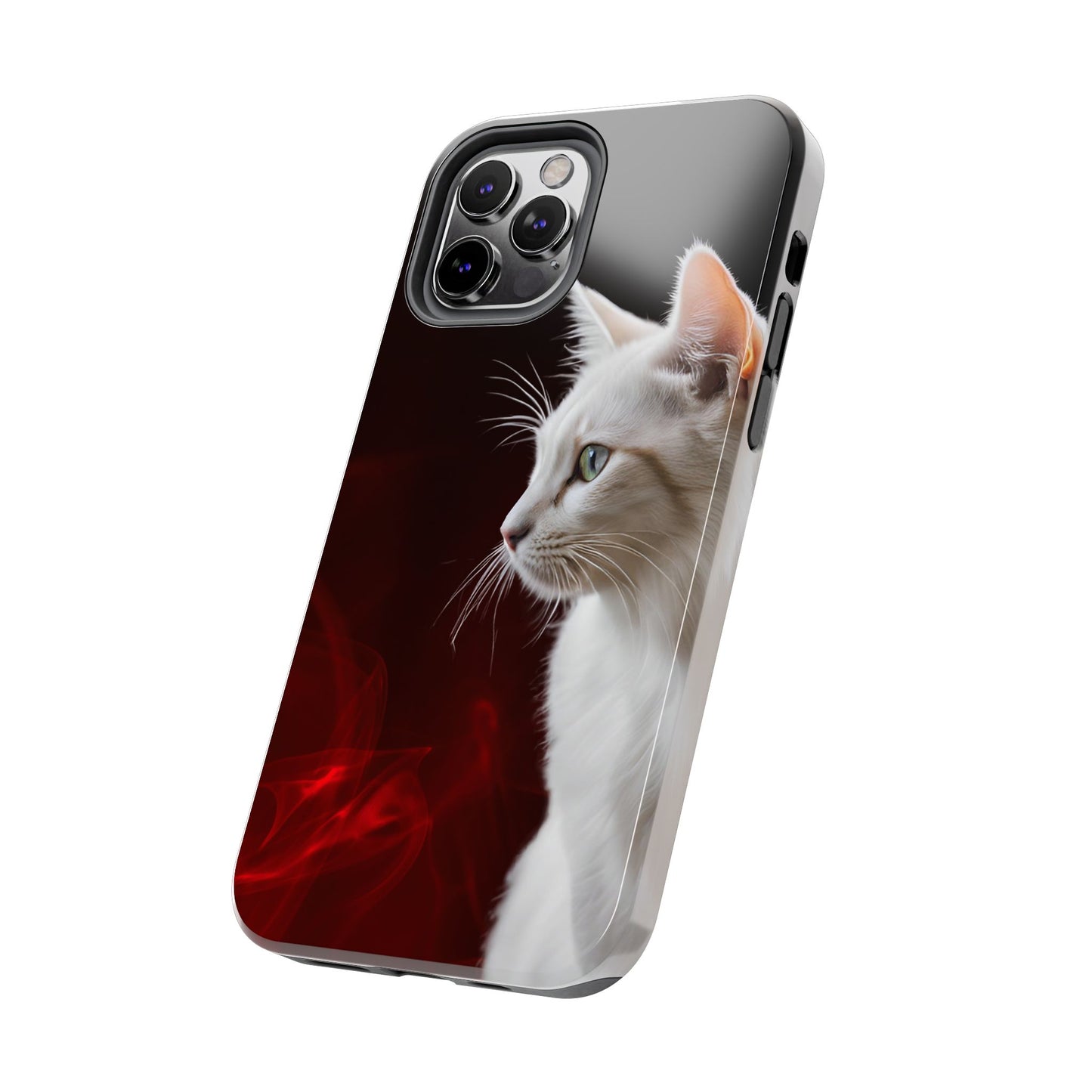 Stylish Tough Phone Case with White Cat Portrait - Perfect for Cat Lovers!