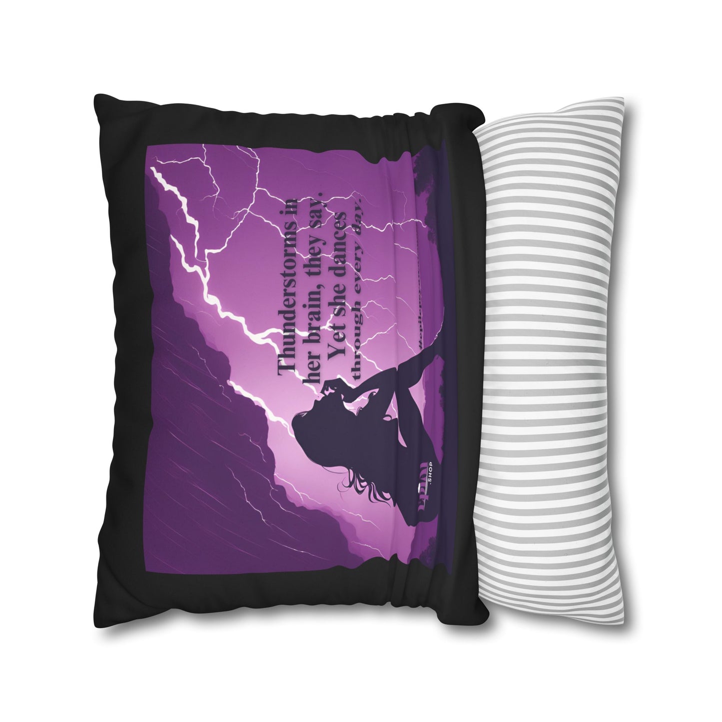 Empowerment Faux Suede Pillowcase - 'Thunderstorms in Her Brain' Design for Epilepsy Awareness