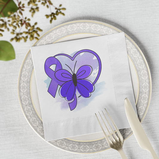 Simple Purple Butterfly Epilepsy Awareness White Coined Napkins