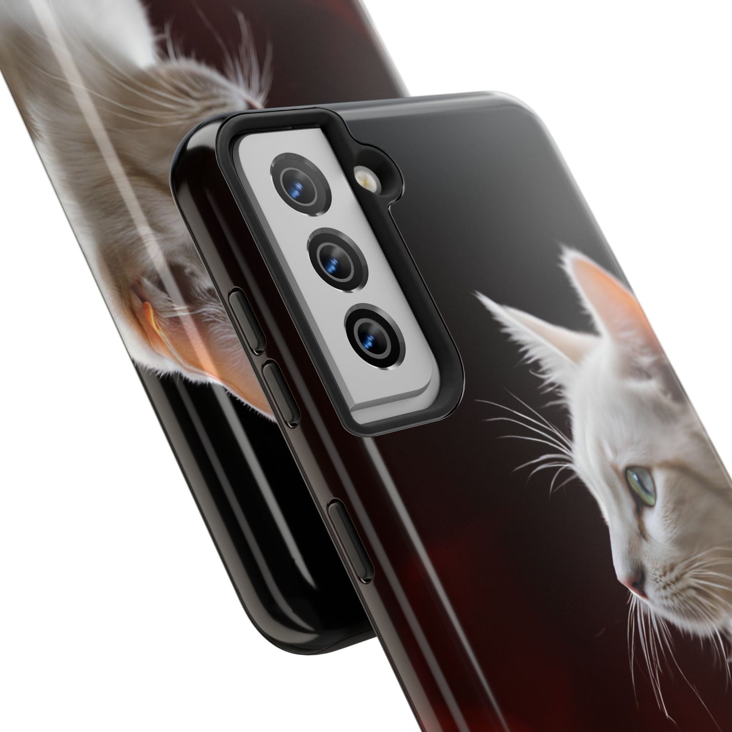 Stylish Tough Phone Case with White Cat Portrait - Perfect for Cat Lovers!