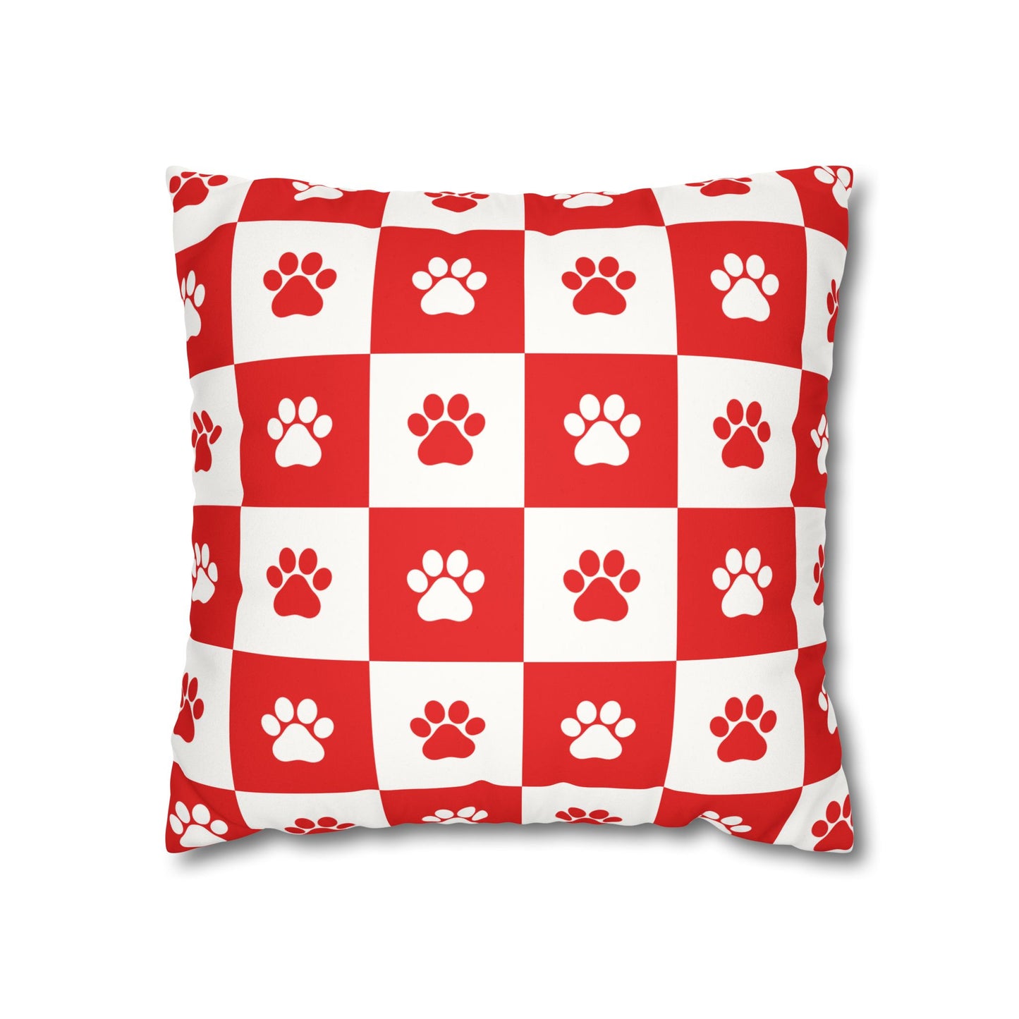 Red Paw Print Faux Suede Pillowcase - Cozy Home Decor for Pet Lovers