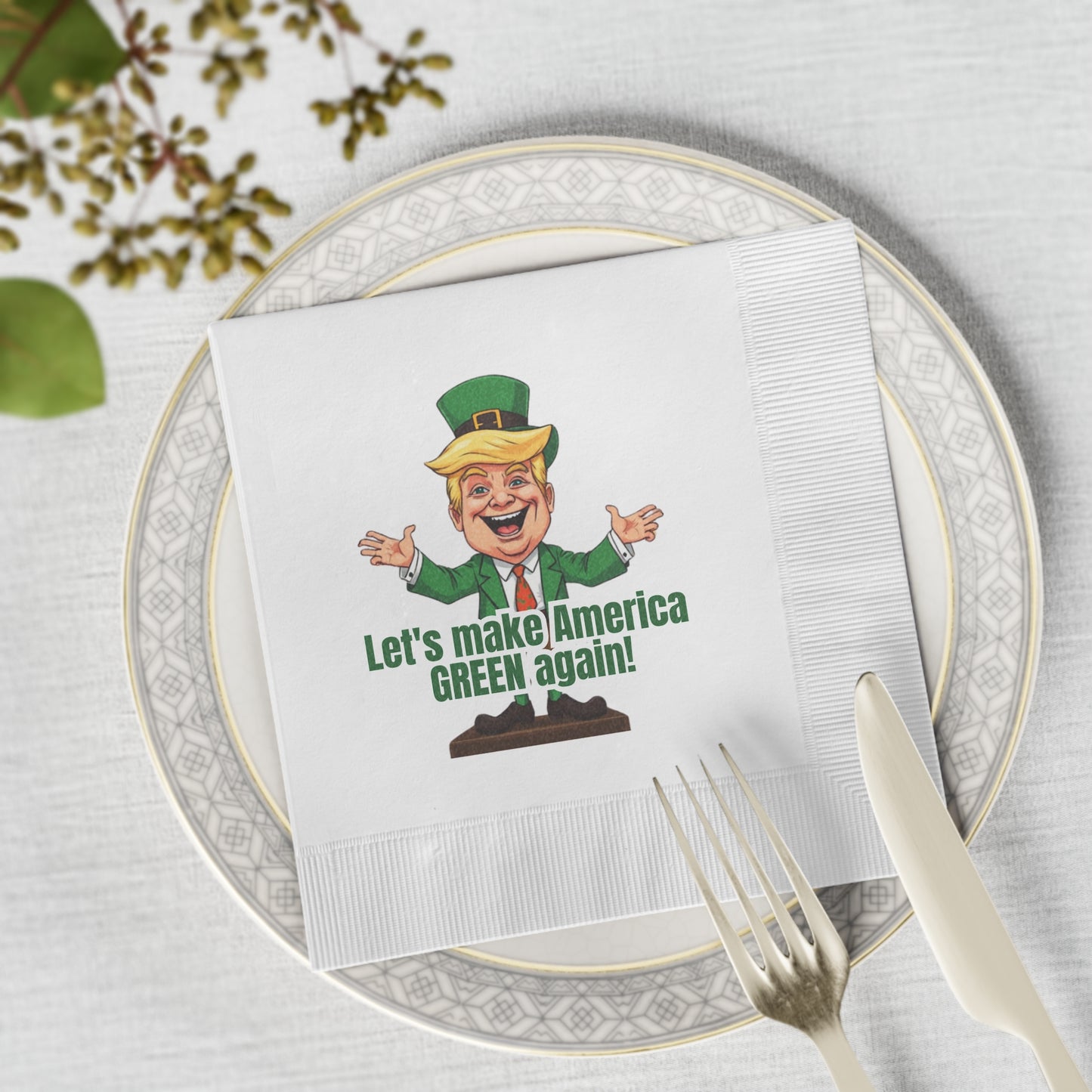 Trump St. Patrick's Day White Coined Napkins