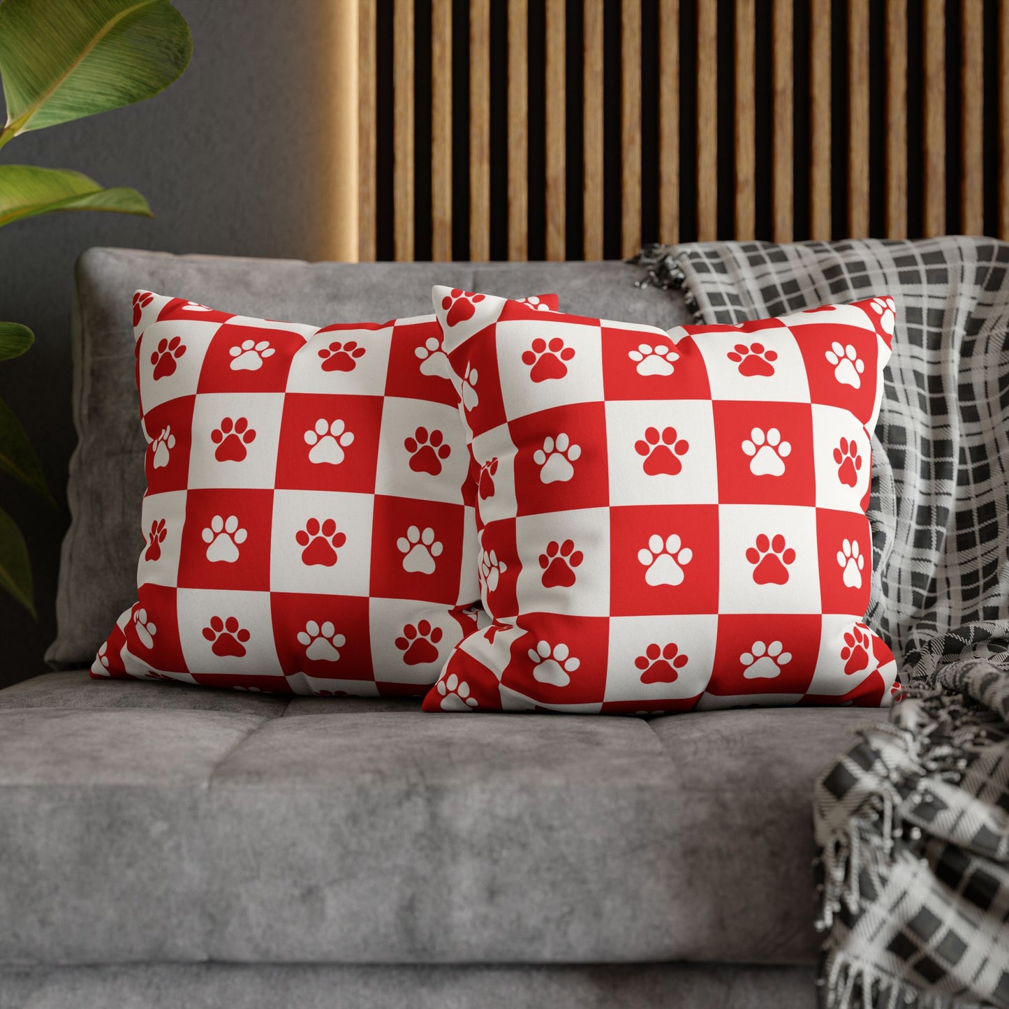 Red Paw Print Faux Suede Pillowcase - Cozy Home Decor for Pet Lovers