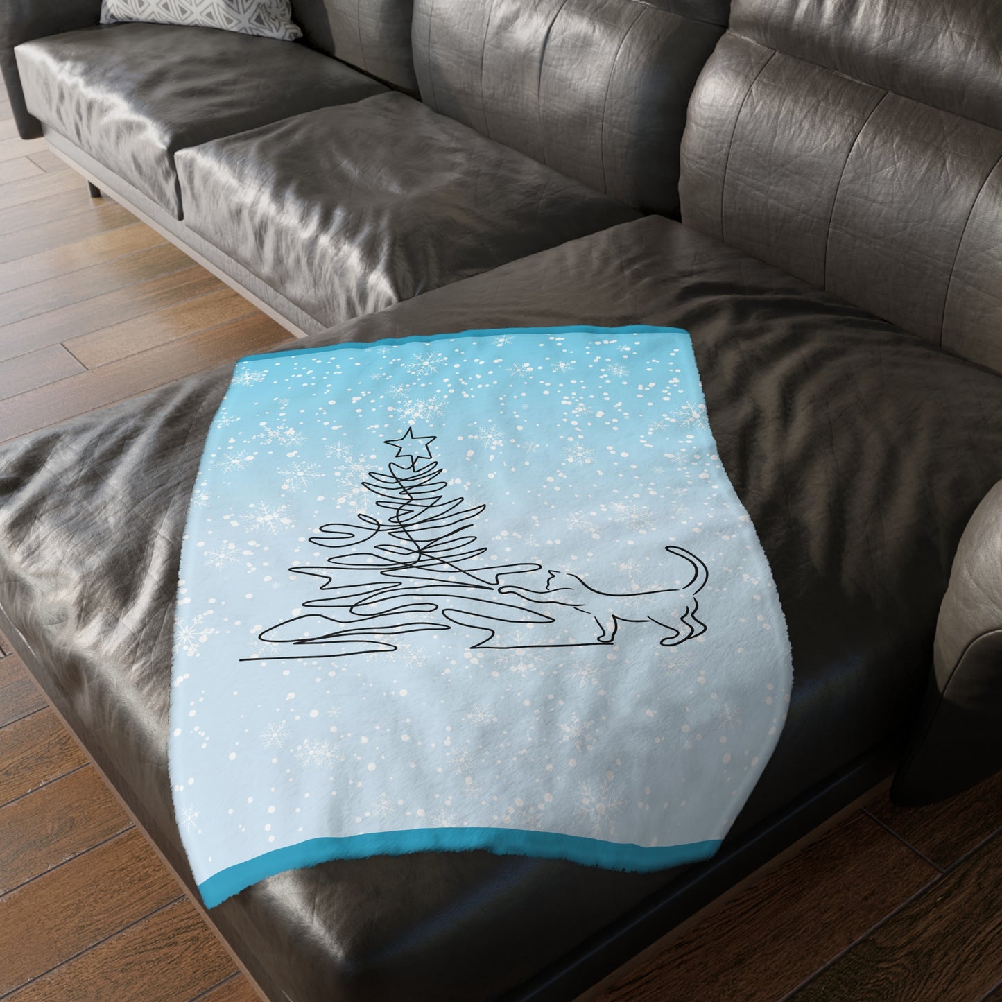 Kitty & Christmas Tree Velveteen Microfiber Blanket (Two-sided print)