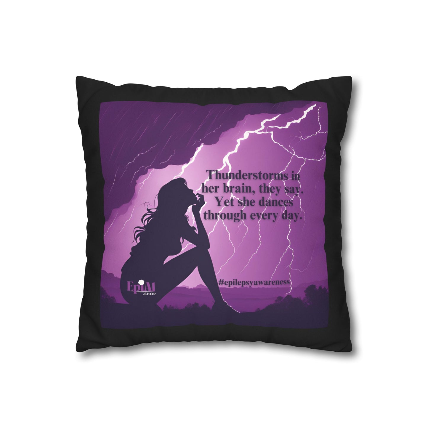 Empowerment Faux Suede Pillowcase - 'Thunderstorms in Her Brain' Design for Epilepsy Awareness