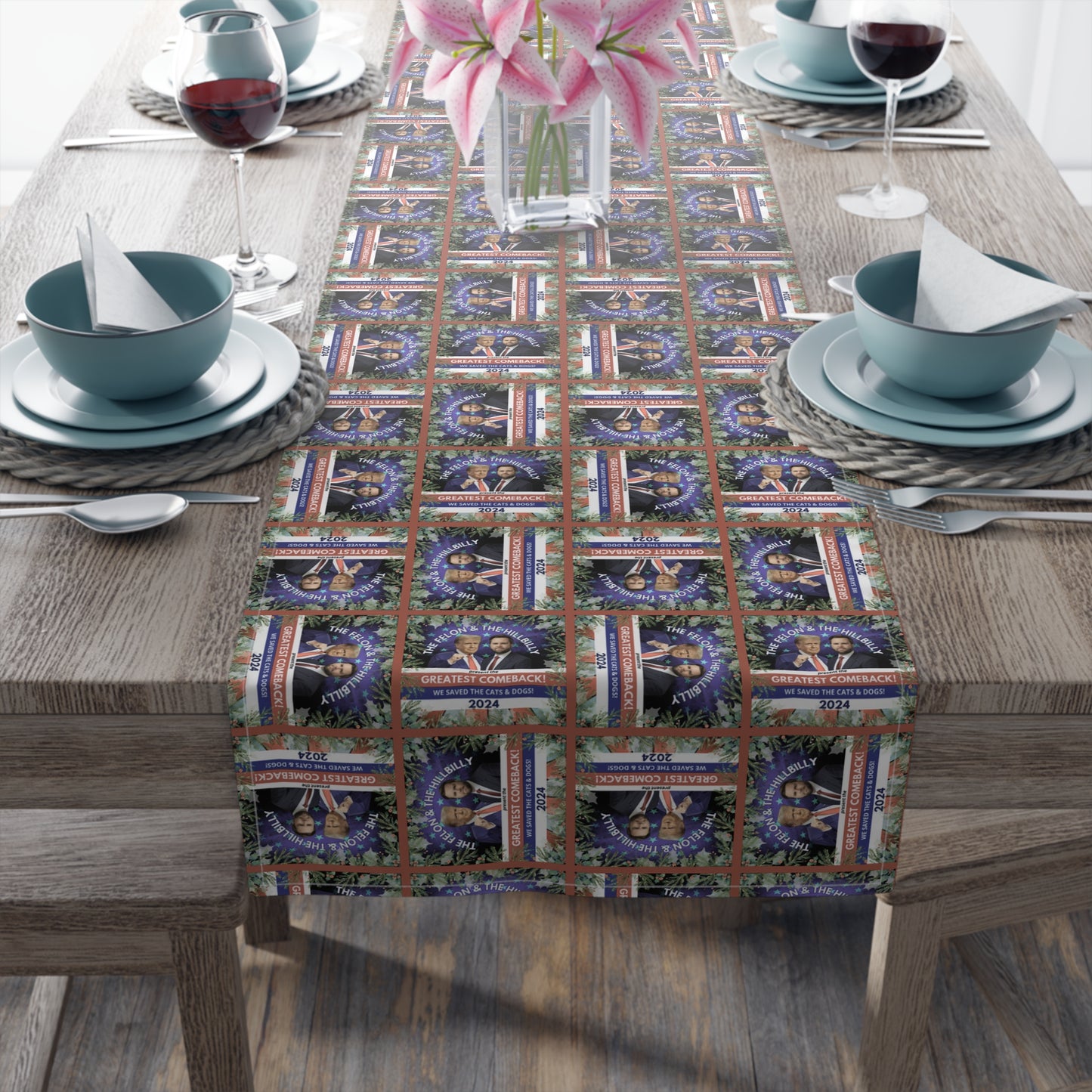 Felon & Hillbilly Christmas Themed Table Runner (Cotton, Poly)