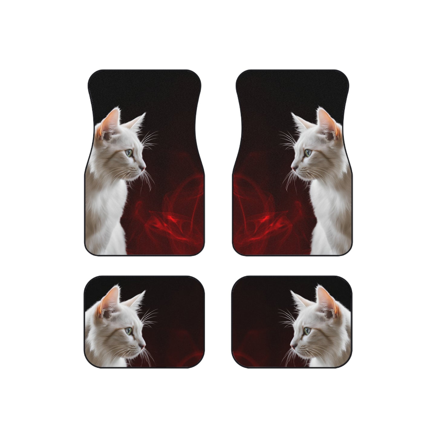 Elegant White Cat Car Mats - Set of 4 - Stylish Auto Accessories for Pet Lovers