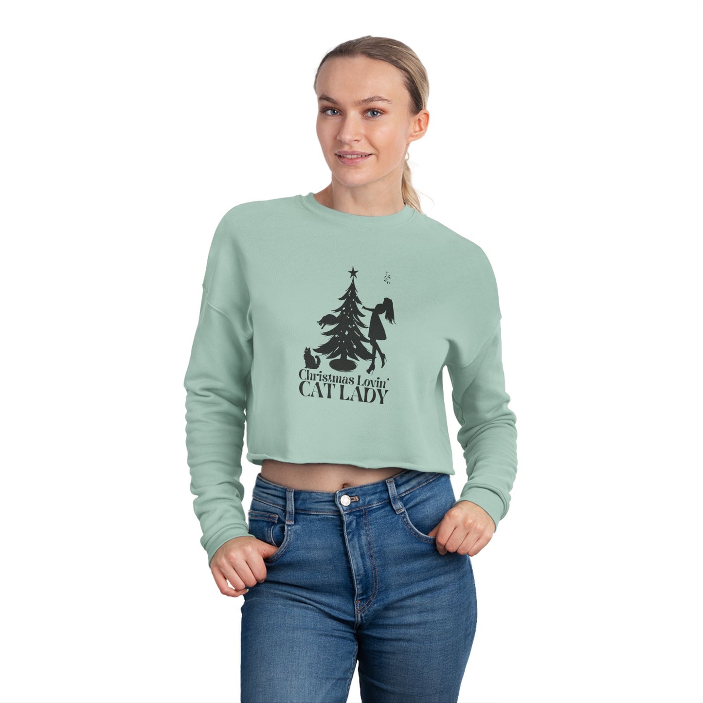 Christmas Lovin' Cat Lady Cropped Sweatshirt