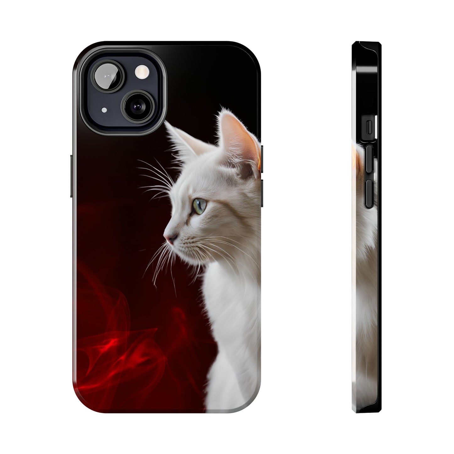 Stylish Tough Phone Case with White Cat Portrait - Perfect for Cat Lovers!