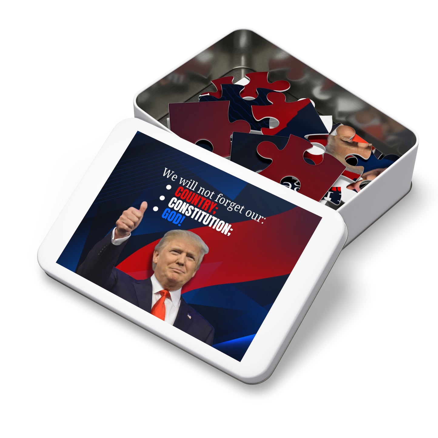 Donald Trump Jigsaw Puzzle with Tin