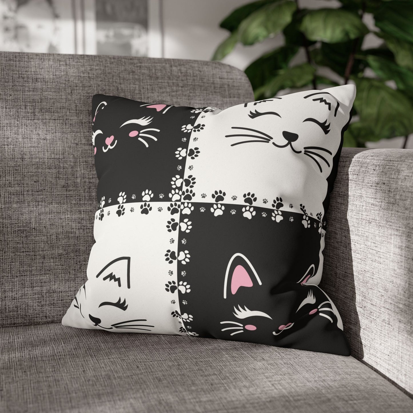 Cute Cat Faux Suede Pillowcase - Decorative Cushion Cover for Cat Lovers