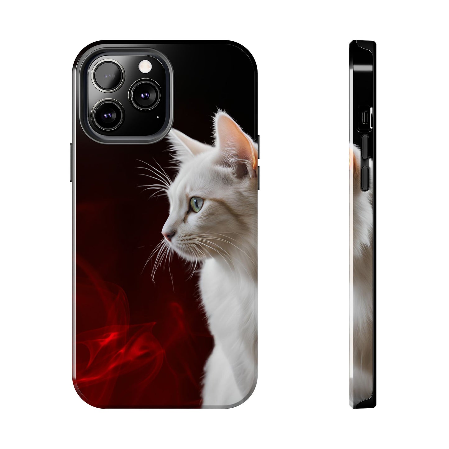 Stylish Tough Phone Case with White Cat Portrait - Perfect for Cat Lovers!