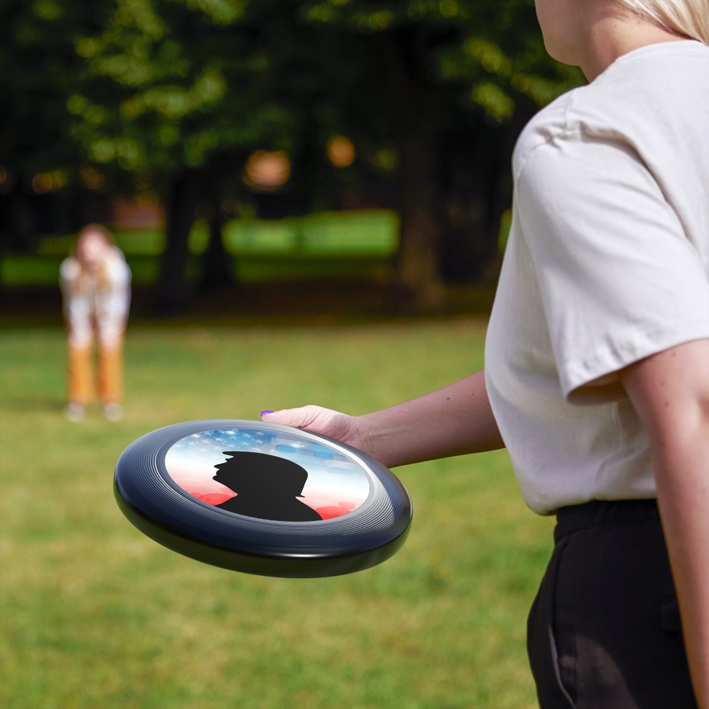 Patriotic Frisbee with Trump Silhouette - Perfect for Outdoor Fun and Celebrations