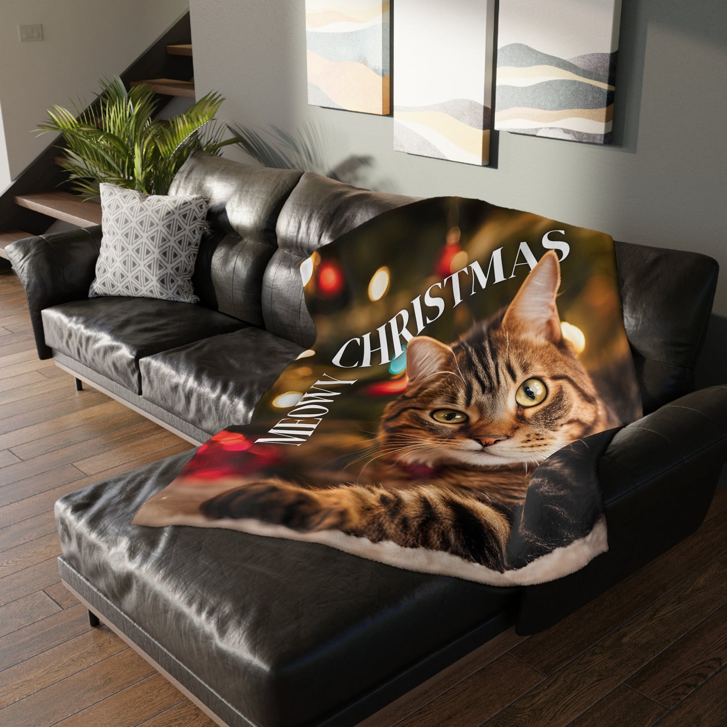 Meowy Christmas Velveteen Microfiber Blanket (Two-sided print)