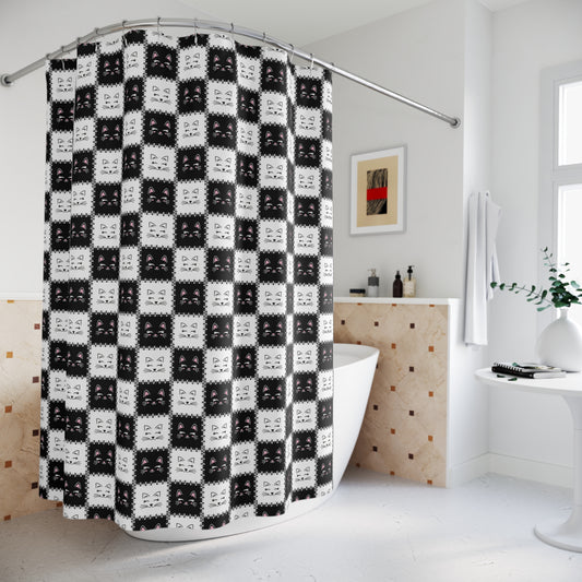 Checkerboard Kitties Shower Curtains