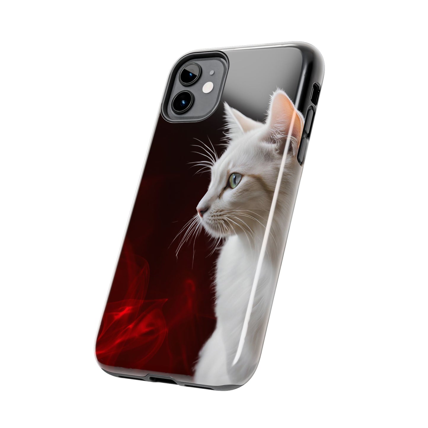 Stylish Tough Phone Case with White Cat Portrait - Perfect for Cat Lovers!