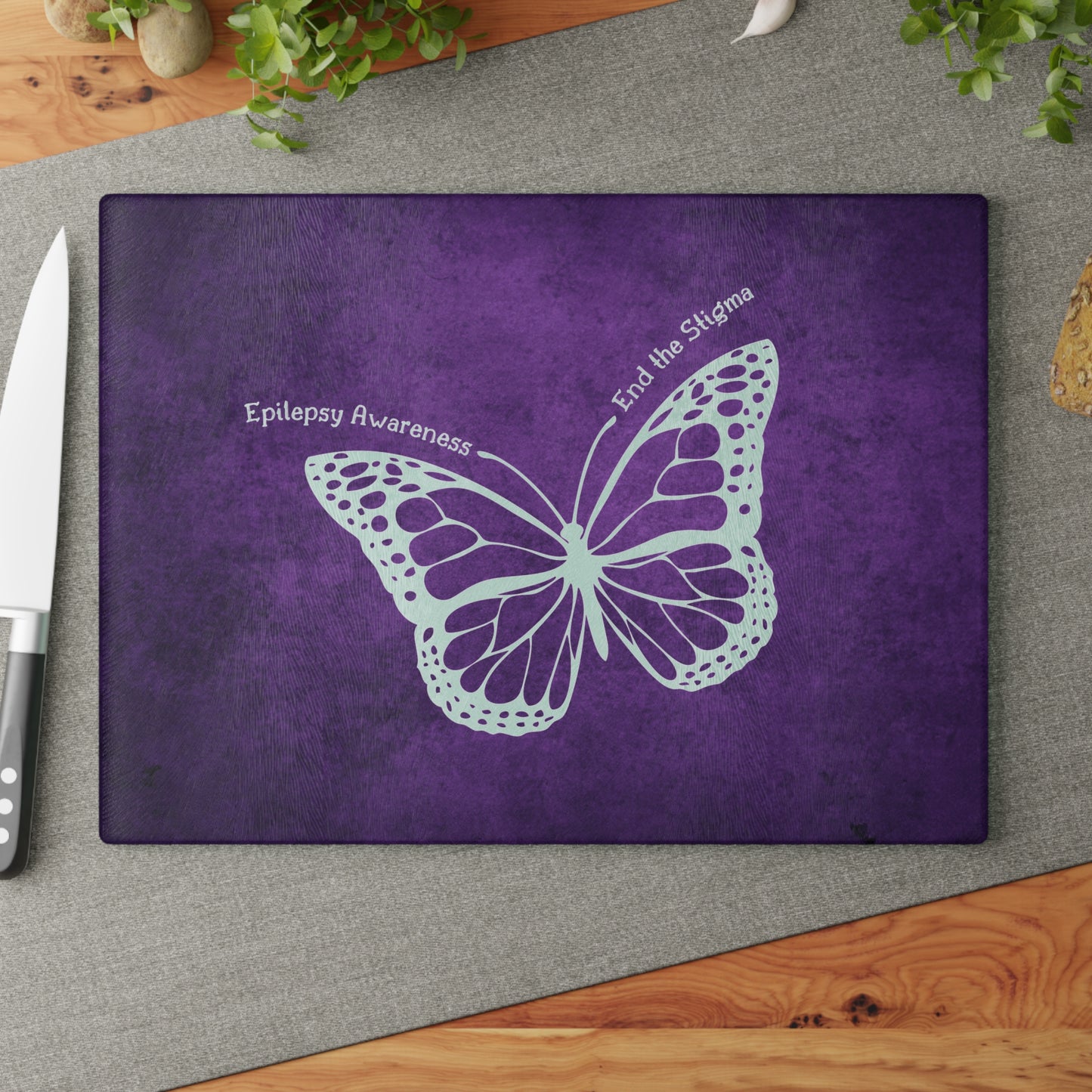 Epilepsy Awareness Glass Cutting Board - End the Stigma