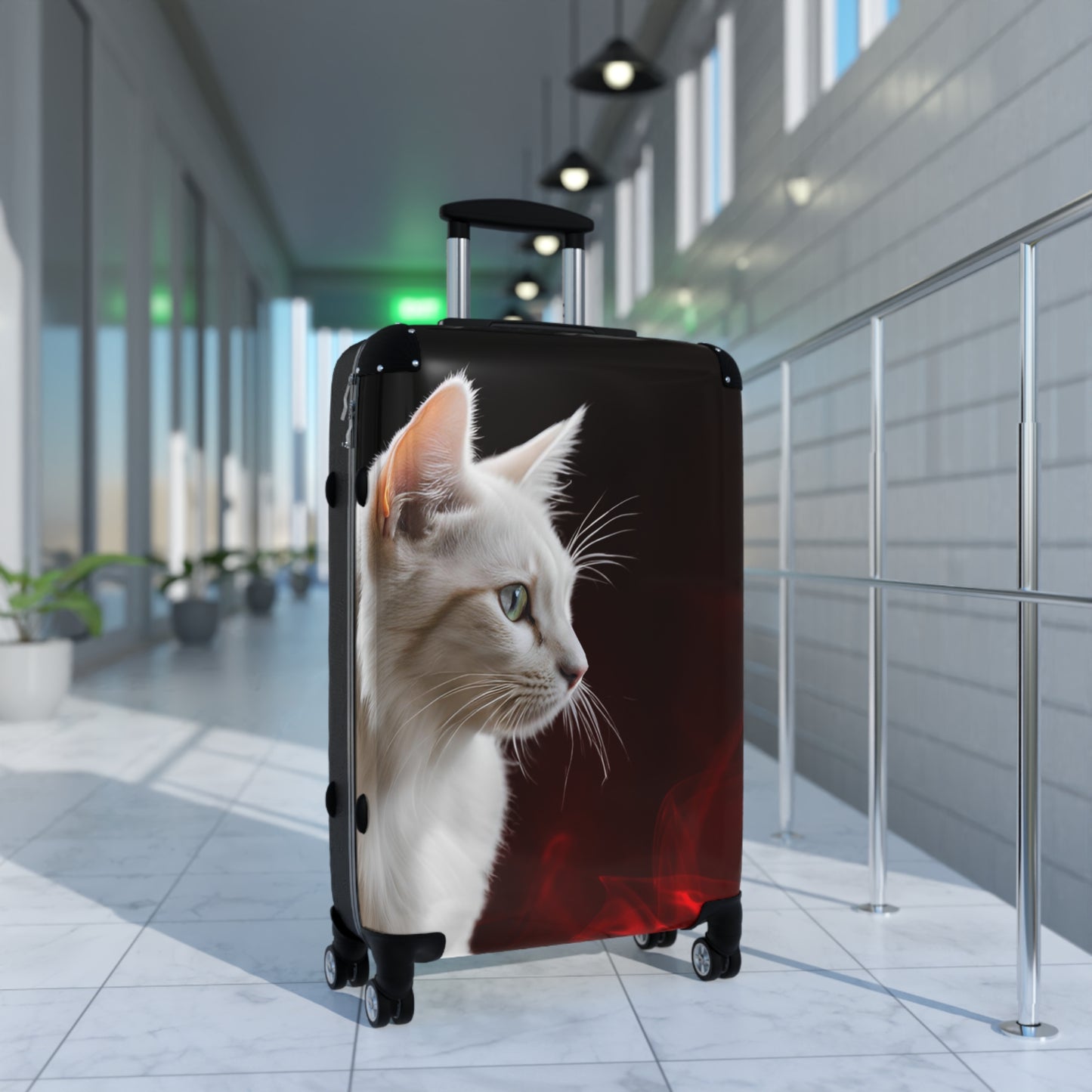 White Cat Design Suitcase - Stylish Travel Luggage for Cat Lovers