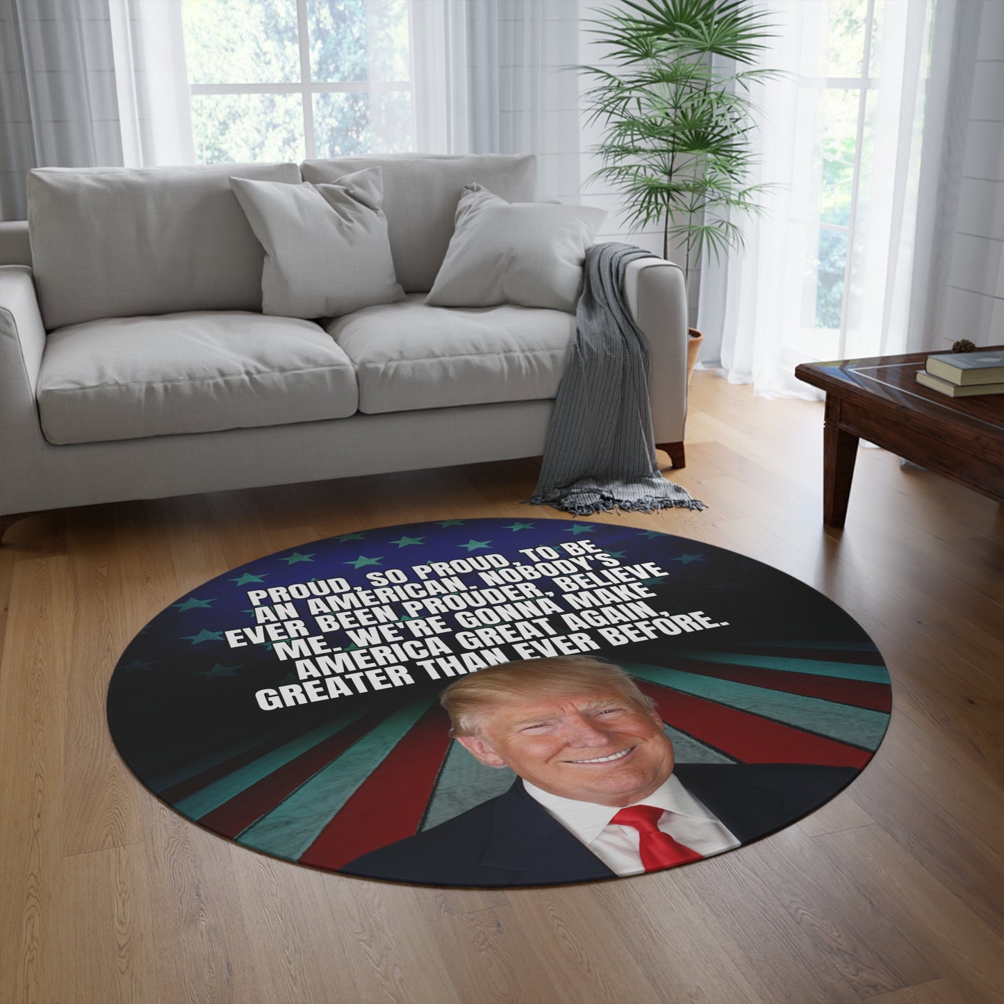 Patriotic Round Rug - 'Make America Great Again' Design