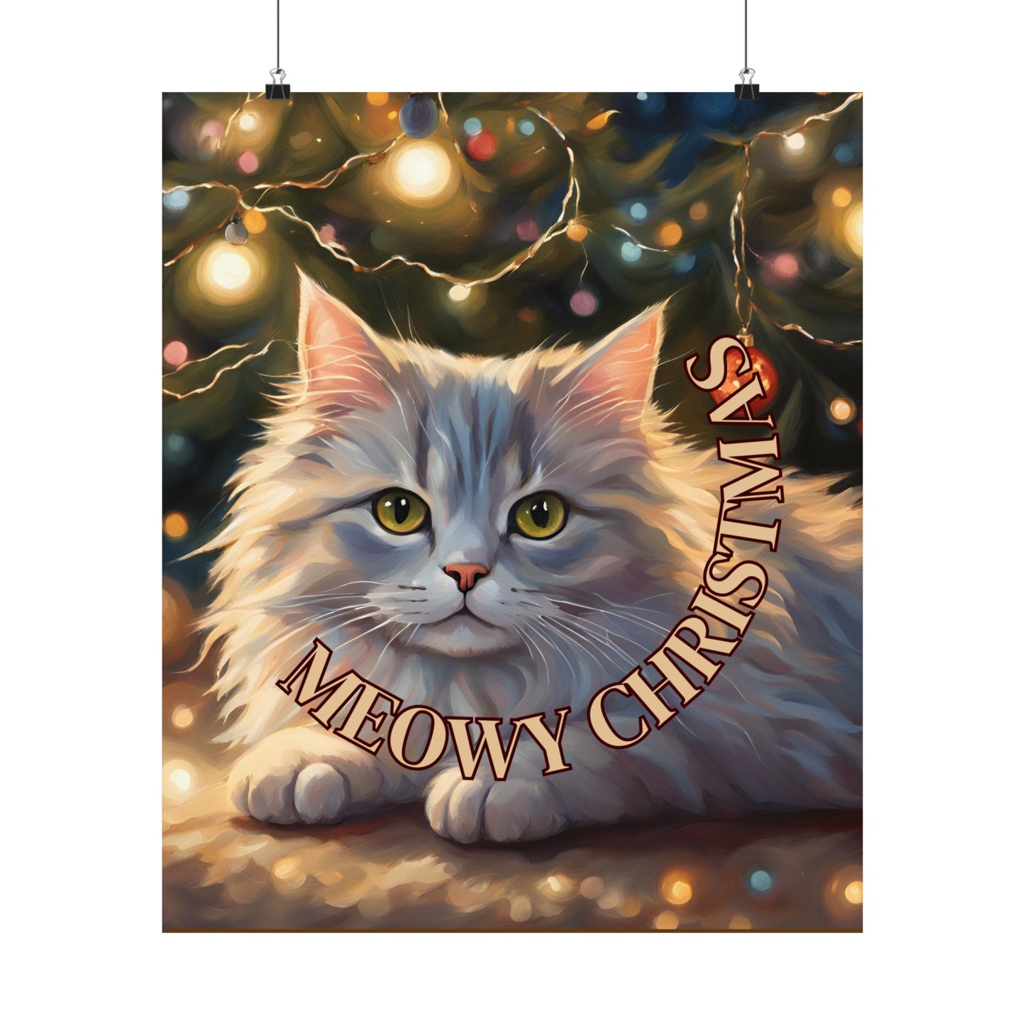 White Meowy Christmas Kitty Matte Vertical Posters