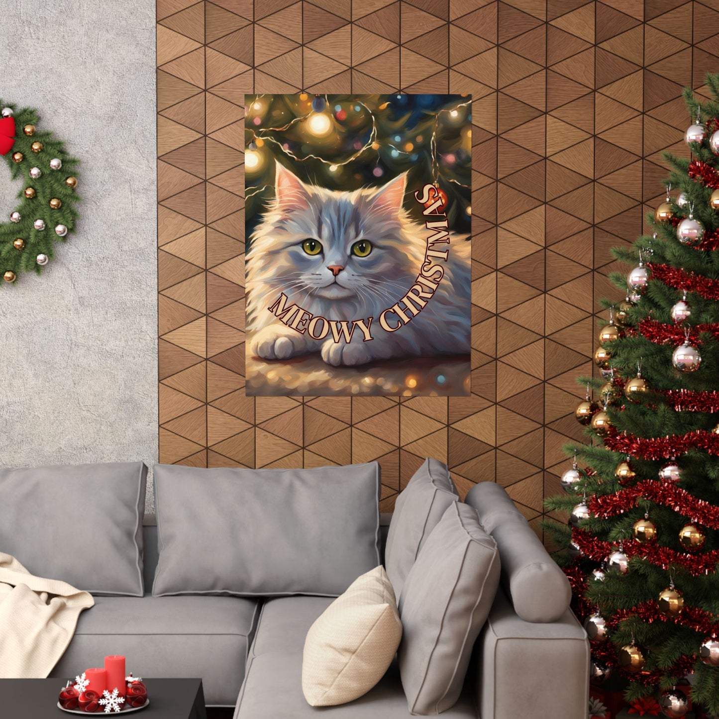 White Meowy Christmas Kitty Matte Vertical Posters