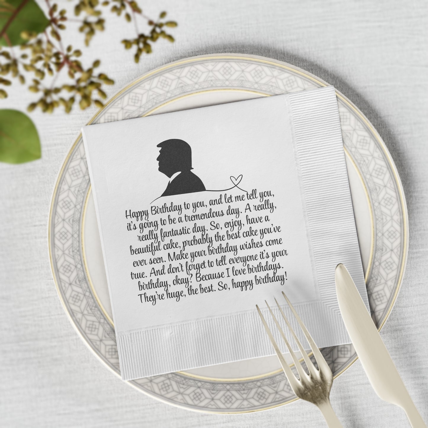 Trump Birthday Wishes White Coined Napkins