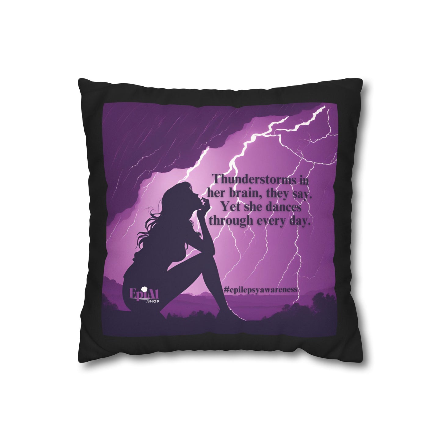 Empowerment Faux Suede Pillowcase - 'Thunderstorms in Her Brain' Design for Epilepsy Awareness