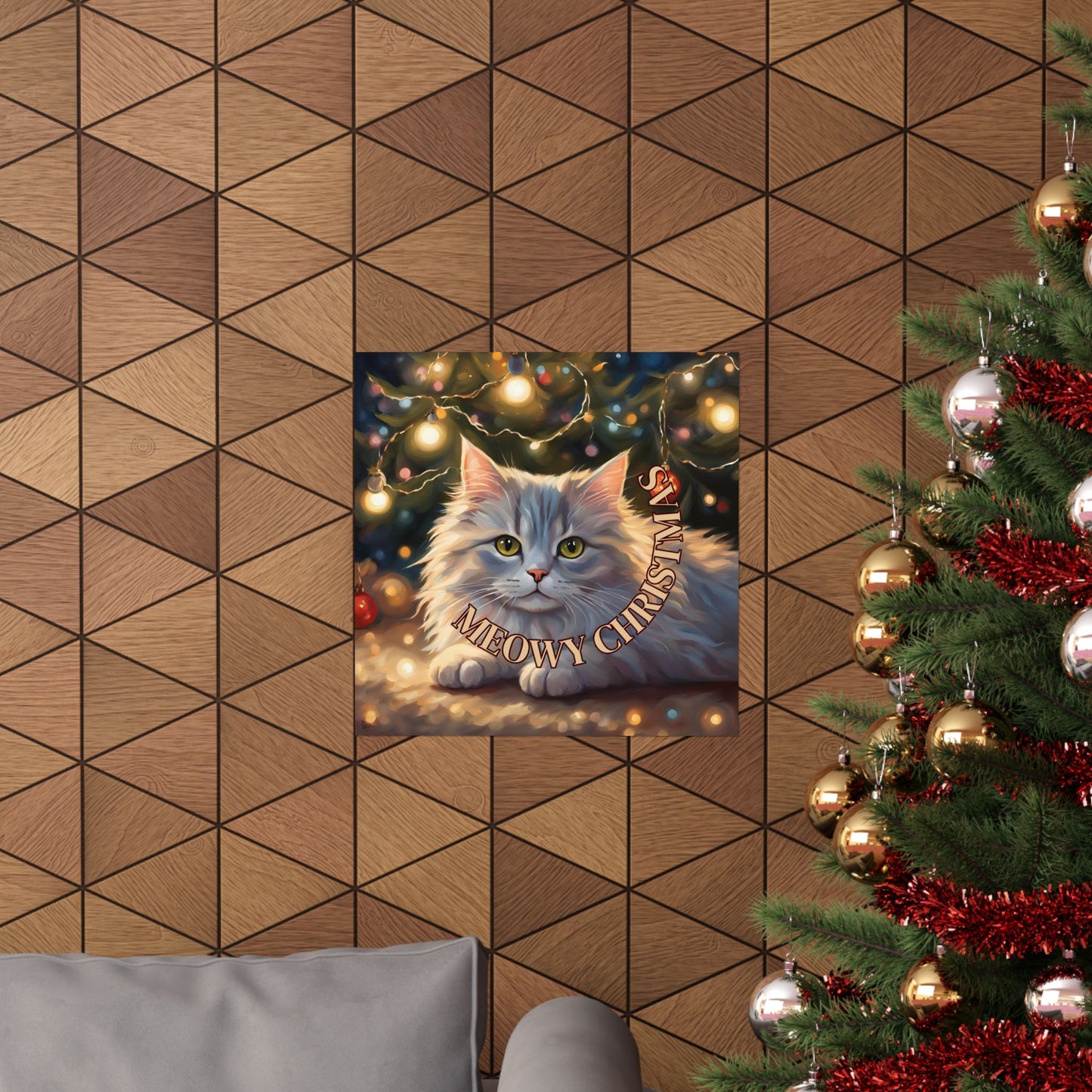 White Meowy Christmas Kitty Matte Vertical Posters