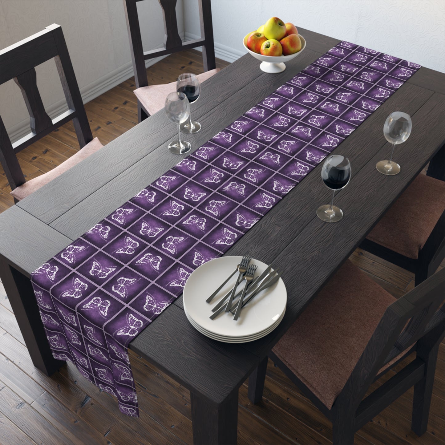 Elegant Purple Butterfly Design Table Runner