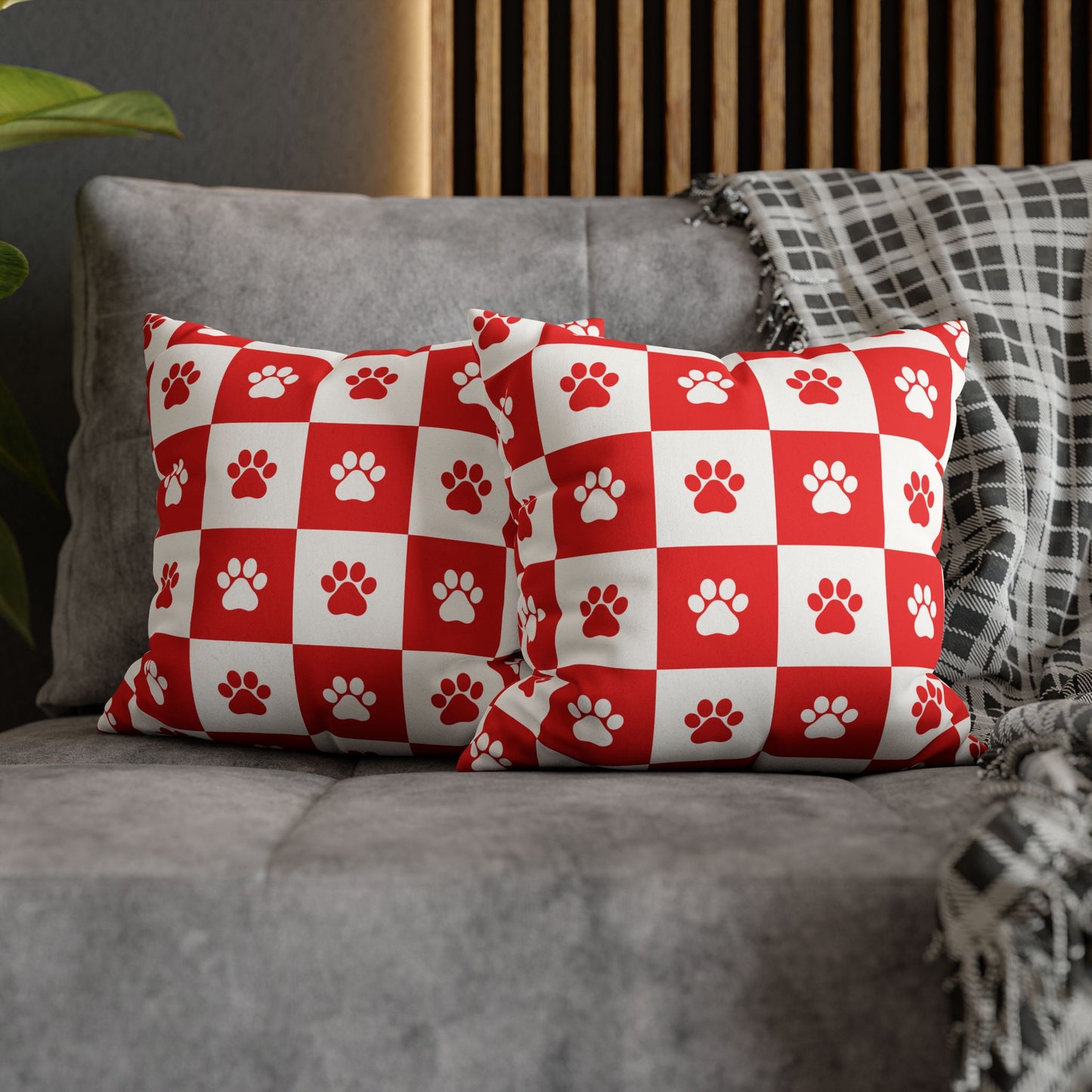 Red Paw Print Faux Suede Pillowcase - Cozy Home Decor for Pet Lovers