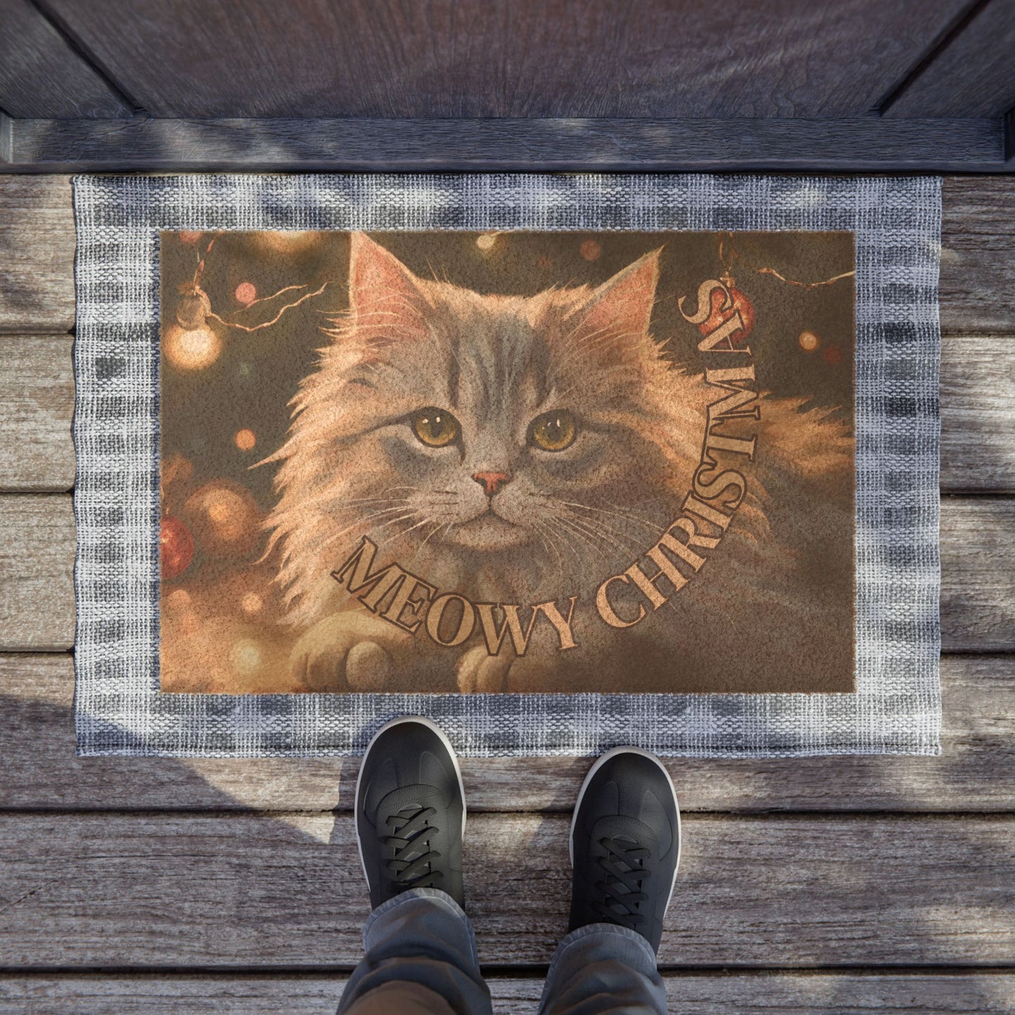 Meowy Christmas Fluffy Kitty Doormat