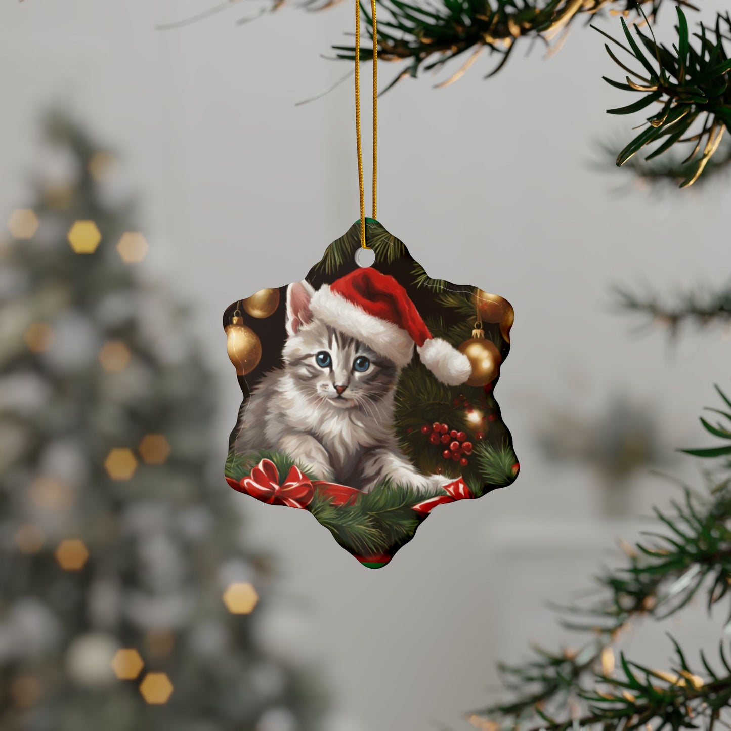 Christmas Kitten Ceramic Ornaments, 2-Side Print, (1pc, 3pcs, 5pcs, 10pcs)