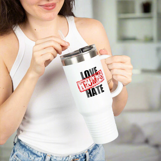 40oz Insulated Travel Mug - "Love Trumps Hate"