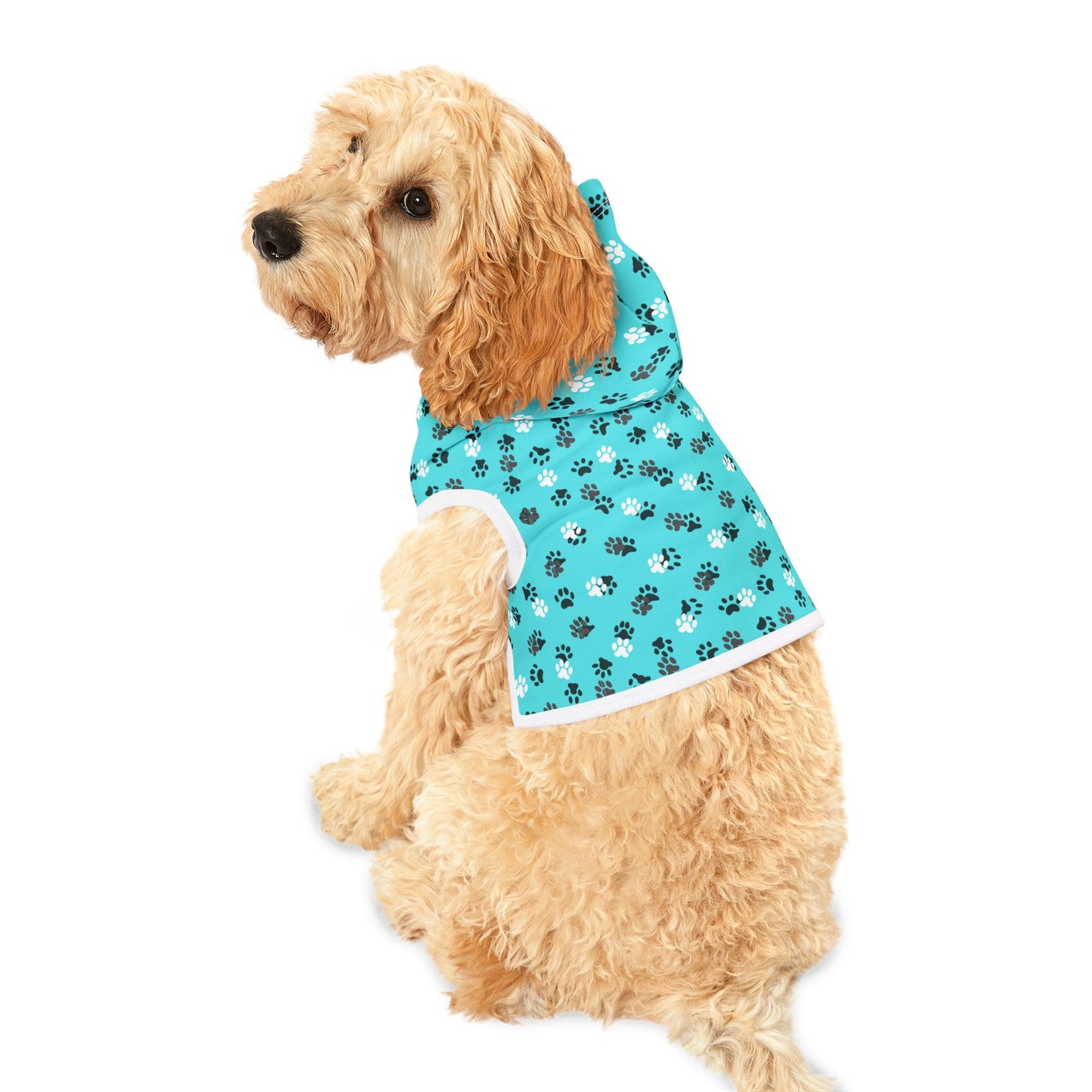 Teal Paw Prints Pet Hoodie